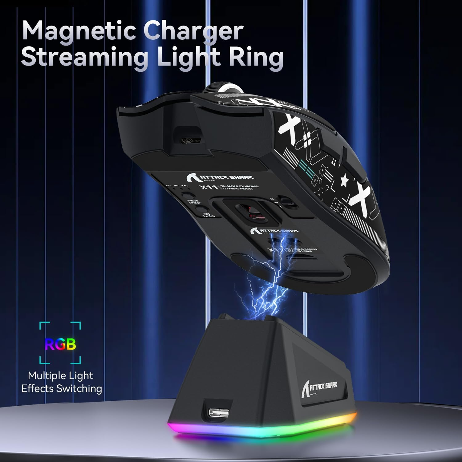 ATTACK SHARK X11 Wireless Gaming Mouse with Magnetic Charging Dock, 63g Ultra-Lightweight, PixArt PAW3311 Sensor, & Tri-Mode Connectivity, Black | X11 thumbnail 6