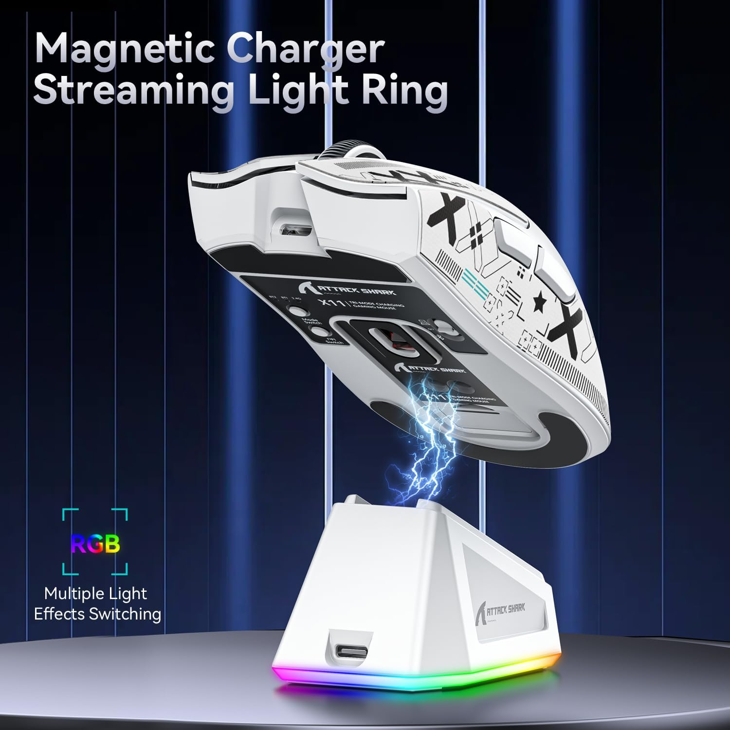 ATTACK SHARK X11 Wireless Gaming Mouse with Charging Dock, 63g Ultra-Lightweight, PixArt PAW3311 Sensor, & Tri-Mode Connectivity, White | X11 thumbnail 5