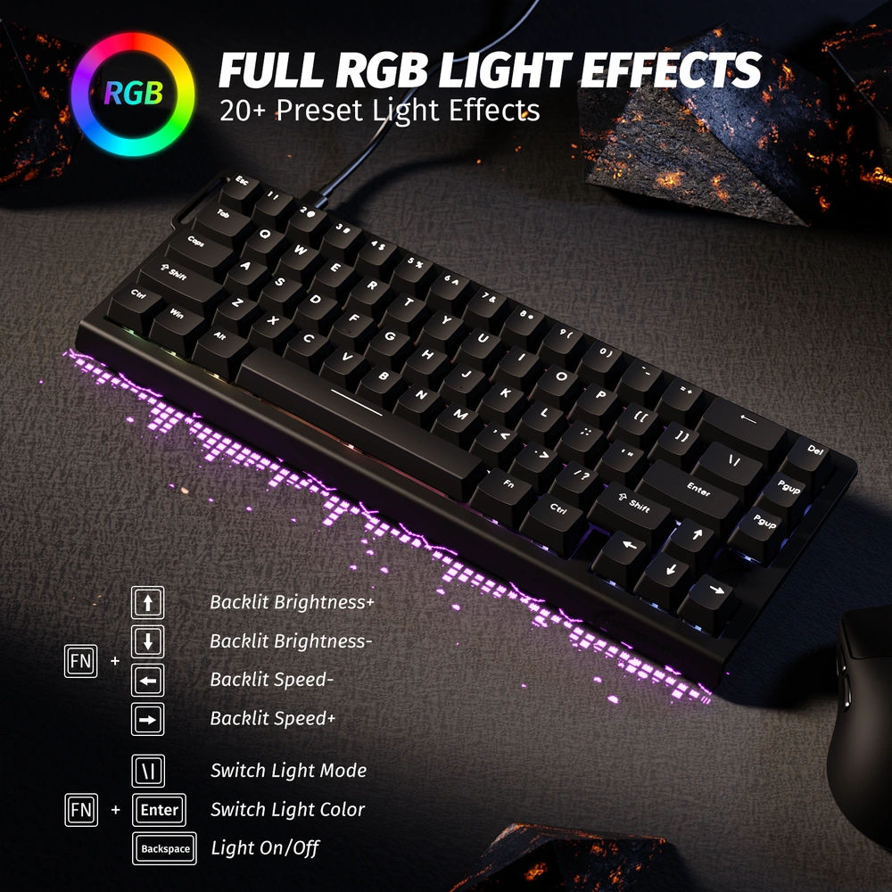ATTACK SHARK X68 HE Magnetic Switch Gaming Keyboard, 66 Keys Compact Layout, 8000Hz Polling Rate, 0.01mm Rapid Trigger, Tri-Mode RGB, Black | X68 HE thumbnail 4