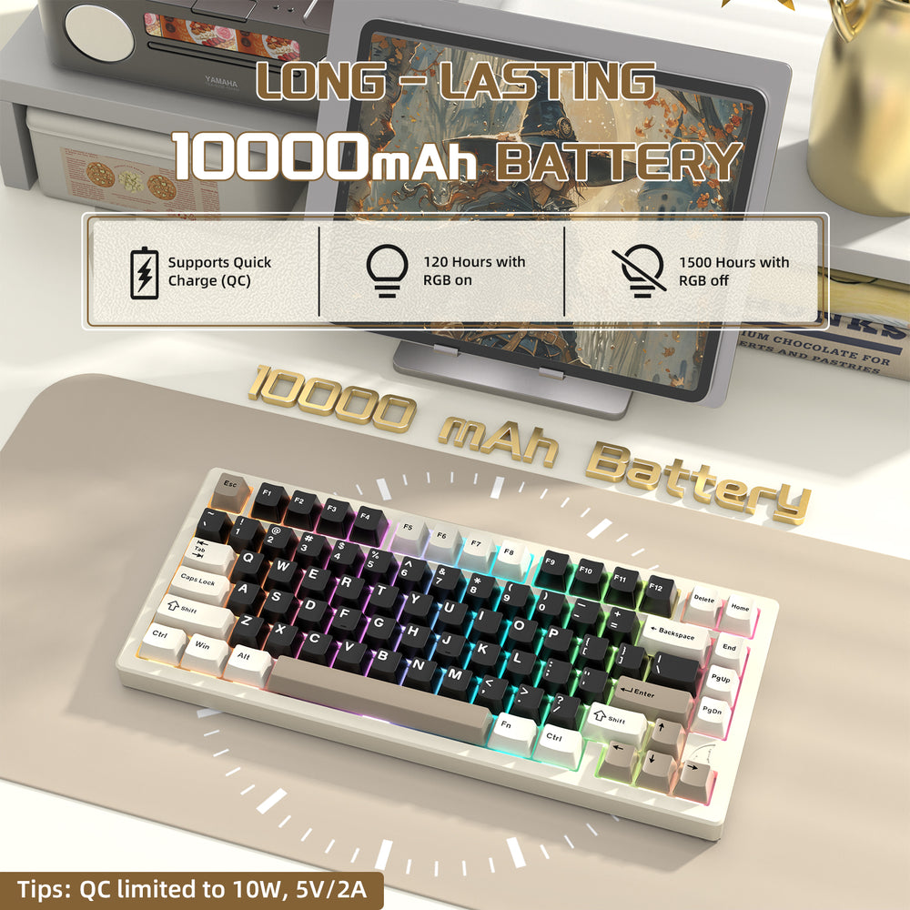 ATTACK SHARK X75 Full Aluminum Wireless Mechanical Keyboard, 75% CNC Aluminum, Kailh Cheese White Switches, & 10000mAh Battery, White | X75 thumbnail 3