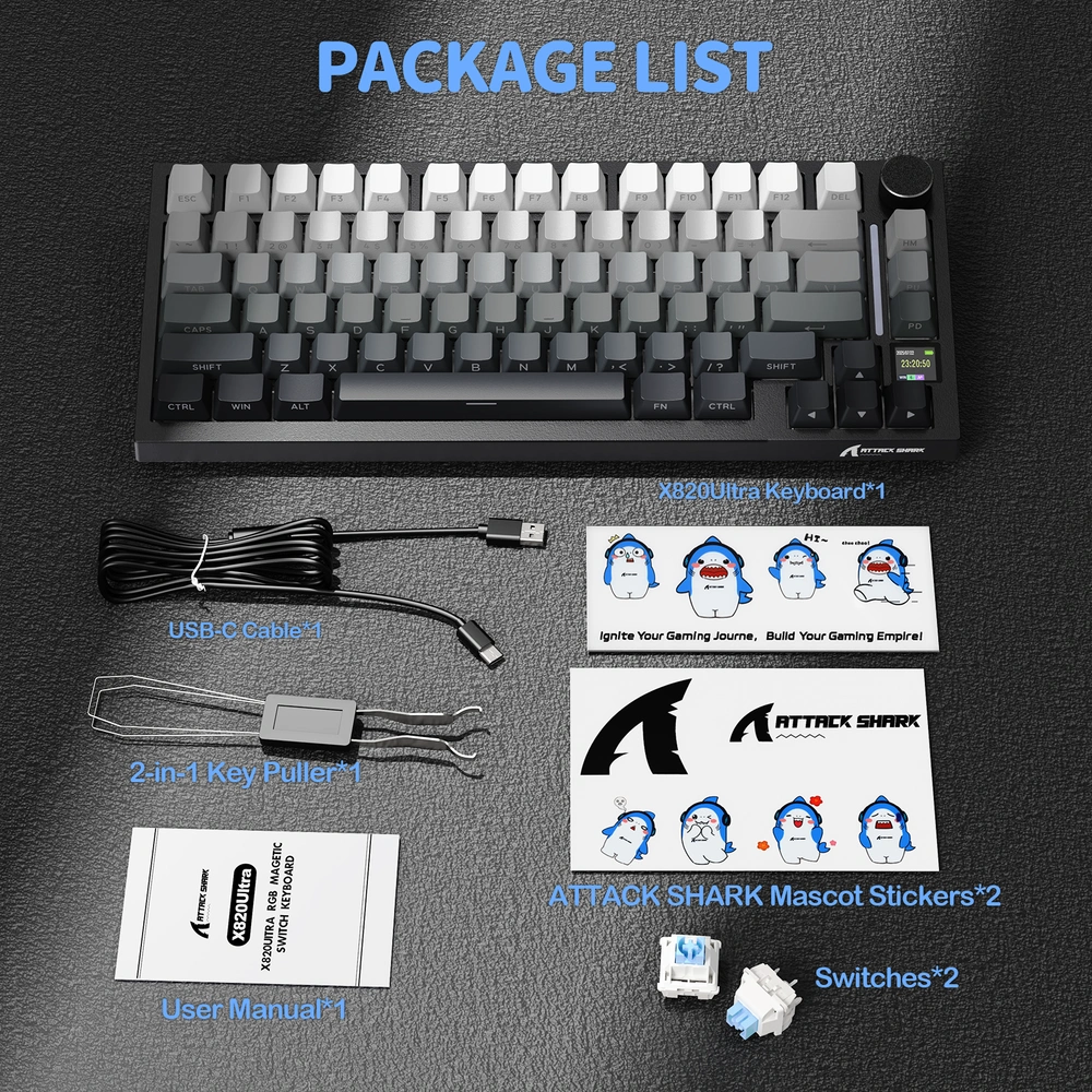 ATTACK SHARK X820 Ultra RGB Tri-Mode Gasket MOON LIGHT Mechanical Keyboard, 75% Compact Layout, Smart Display & Knob, Gift Switches, Hot-Swappable | X820 Ultra thumbnail 5