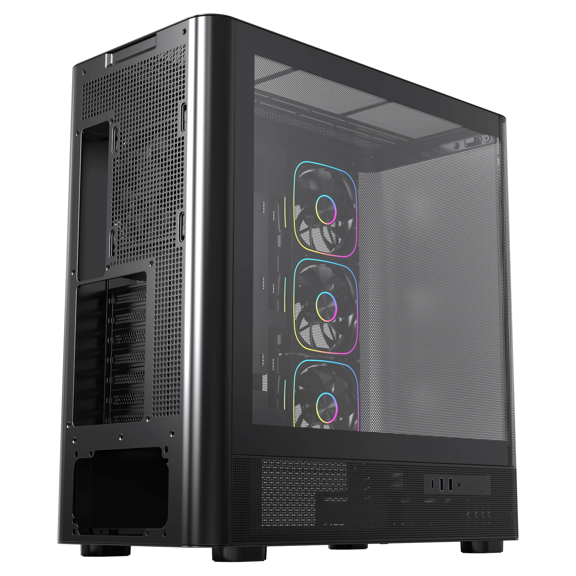 Acegeek Lunaris Flow Black Gaming Case, E-ATX Support, High-Speed USB Type-C, Panoramic Tempered Glass, High Airflow Mesh Design | AG-LUNARISFLOW-BK thumbnail 5