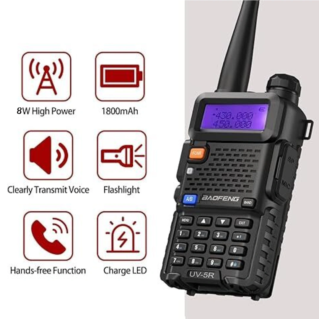 Baofeng UV-5R 8W High Power Walkie Talkie, Dual Band UHF/VHF Ham Radio, 128 Channels, VOX, Flashlight, Long Range | UV-5R 8W thumbnail 2