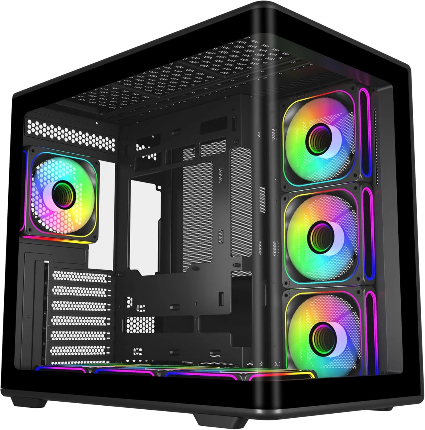 Cooler Master Elite 600 Panoramic Gaming Case, Full Curved Tempered Glass, 7 ARGB Fans, 360mm Radiator Support, Black | E600-KGNN-S02 image
