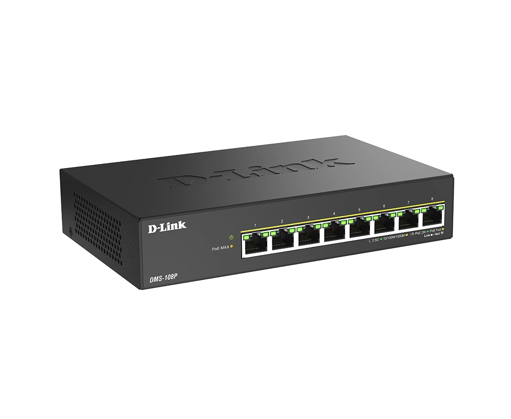 D-Link DMS-108P 8-Port Multi-Gigabit Unmanaged PoE Switch, 2.5Gbps, 240W PoE Budget, Fanless Desig | DMS-108P thumbnail 2