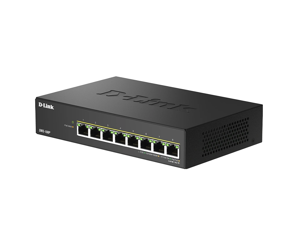 D-Link DMS-108P 8-Port Multi-Gigabit Unmanaged PoE Switch, 2.5Gbps, 240W PoE Budget, Fanless Desig | DMS-108P thumbnail 3