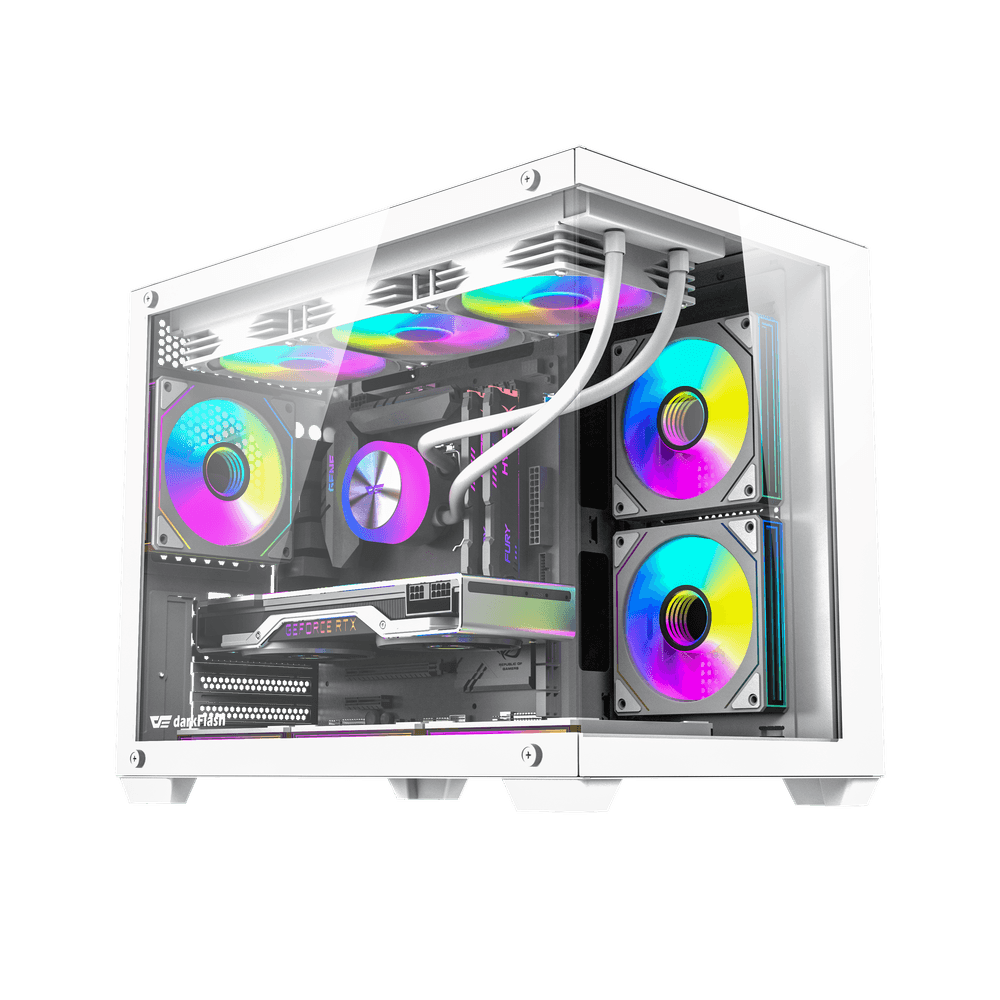 DarkFlash B275 Pro Micro-ATX Gaming PC Case, Tempered Glass Side Panel, 6 Pre-Installed ARGB Fans, High-Airflow Design, White – Buy Online