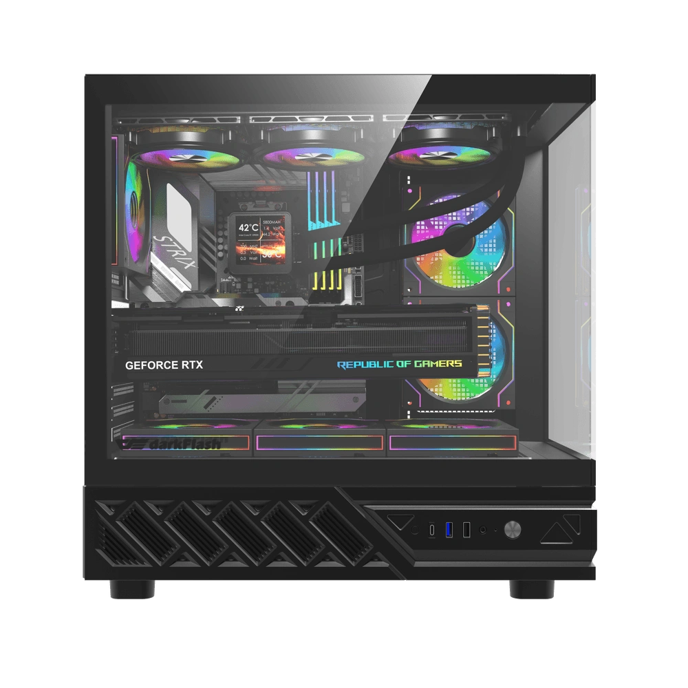Darkflash DS950V Black Panoramic Gaming Case, 6 ARGB Fans Pre-Installed, ATX/M-ATX/ITX Support, Dual-Chamber Design | DS950V thumbnail 2