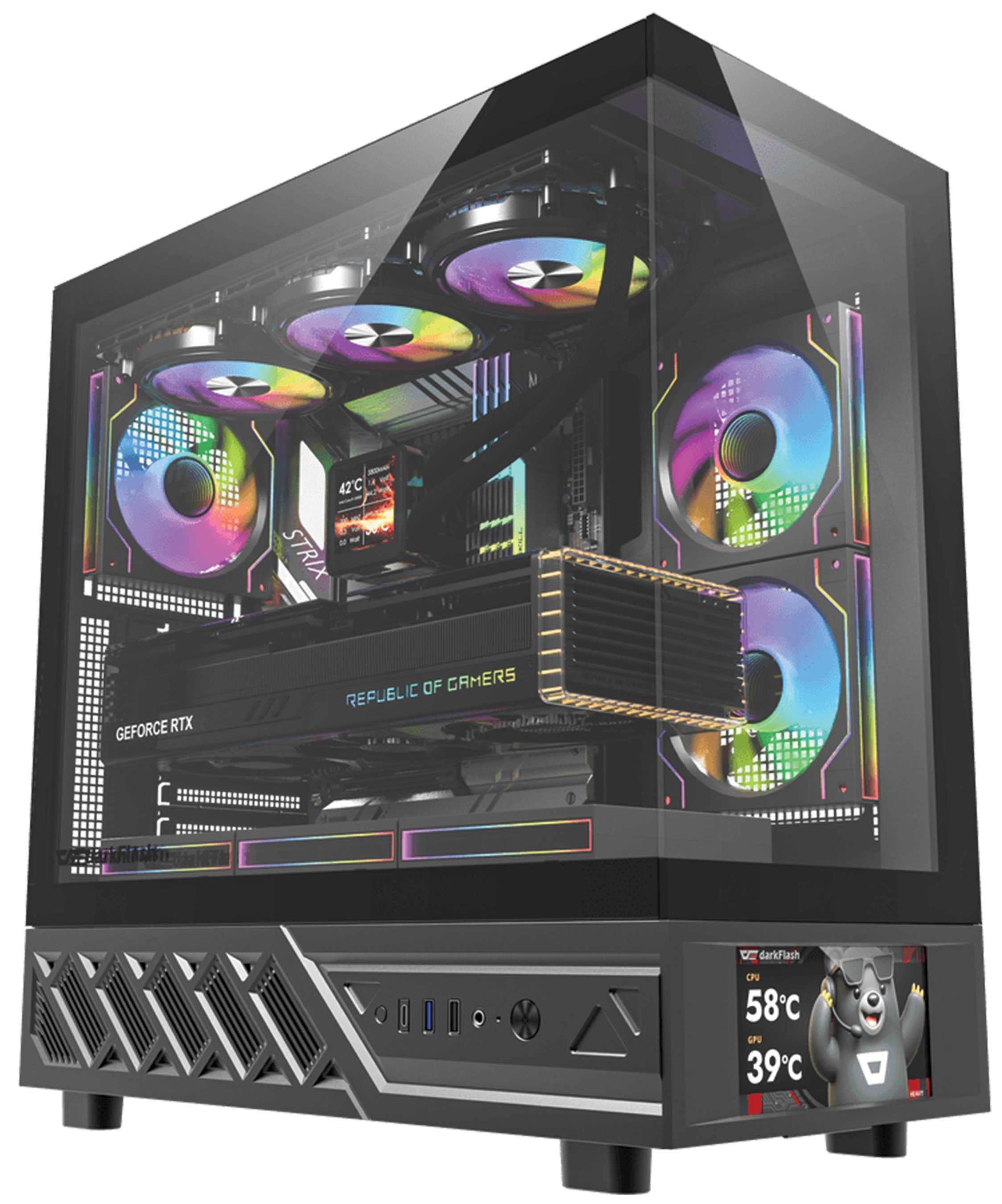 Darkflash DS950V Black Panoramic Gaming Case, 6 ARGB Fans Pre-Installed, ATX/M-ATX/ITX Support, Dual-Chamber Design | DS950V – Buy Online