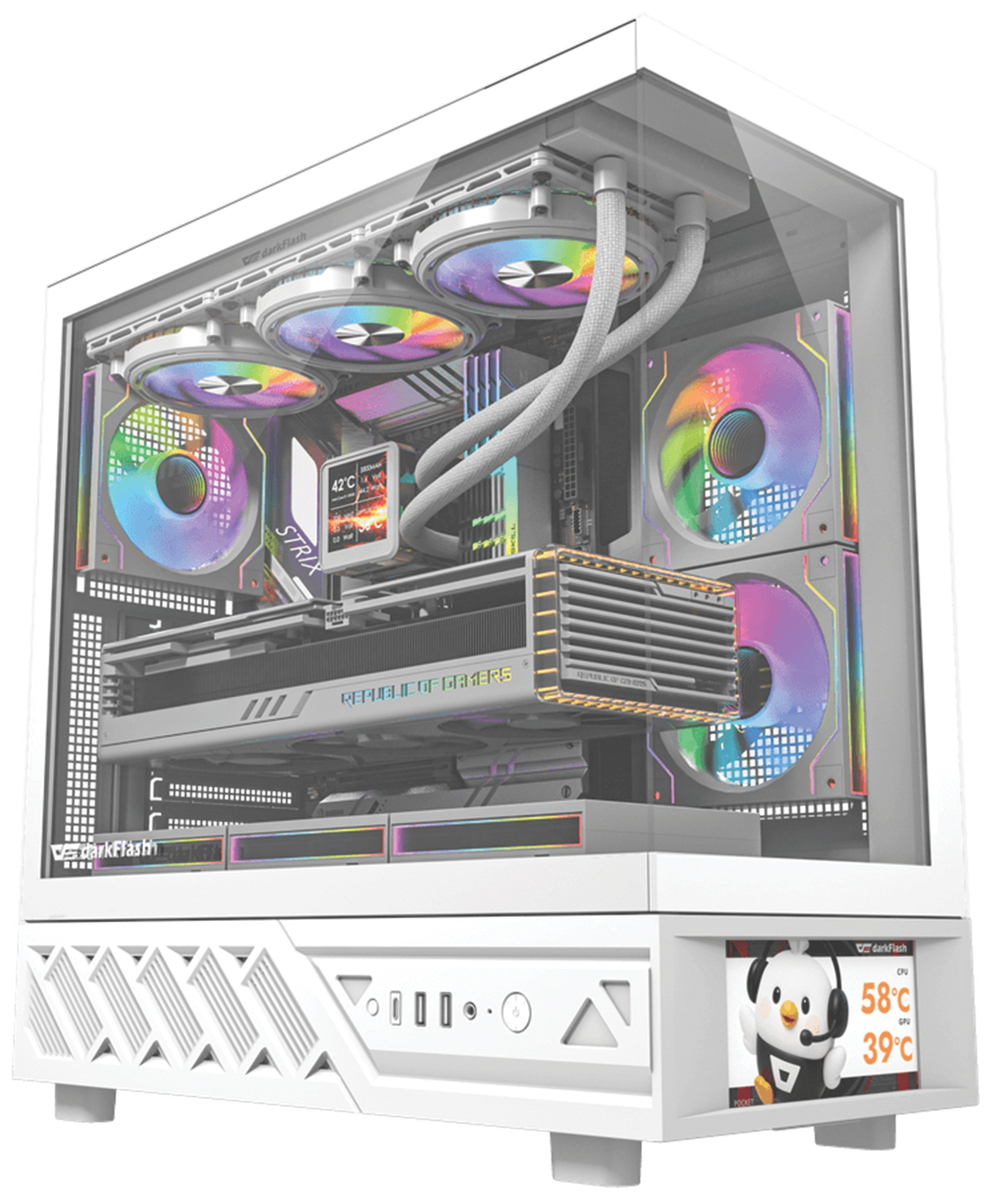 Darkflash DS950V White Panoramic Gaming Case, 6 ARGB Fans Pre-Installed, ATX/M-ATX/ITX Support, Dual-Chamber Design | DS950V – Buy Online