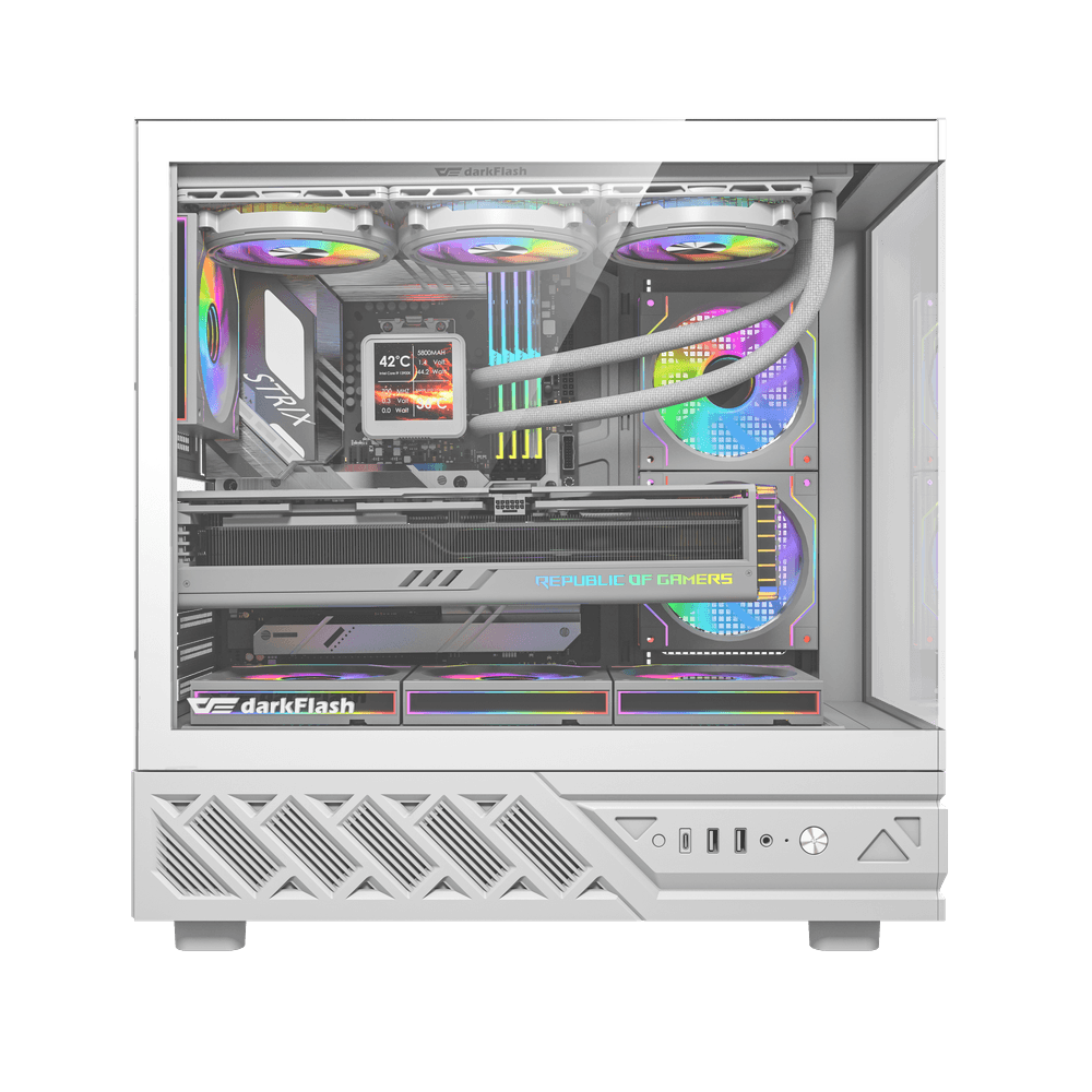 Darkflash DS950V White Panoramic Gaming Case, 6 ARGB Fans Pre-Installed, ATX/M-ATX/ITX Support, Dual-Chamber Design | DS950V thumbnail 2