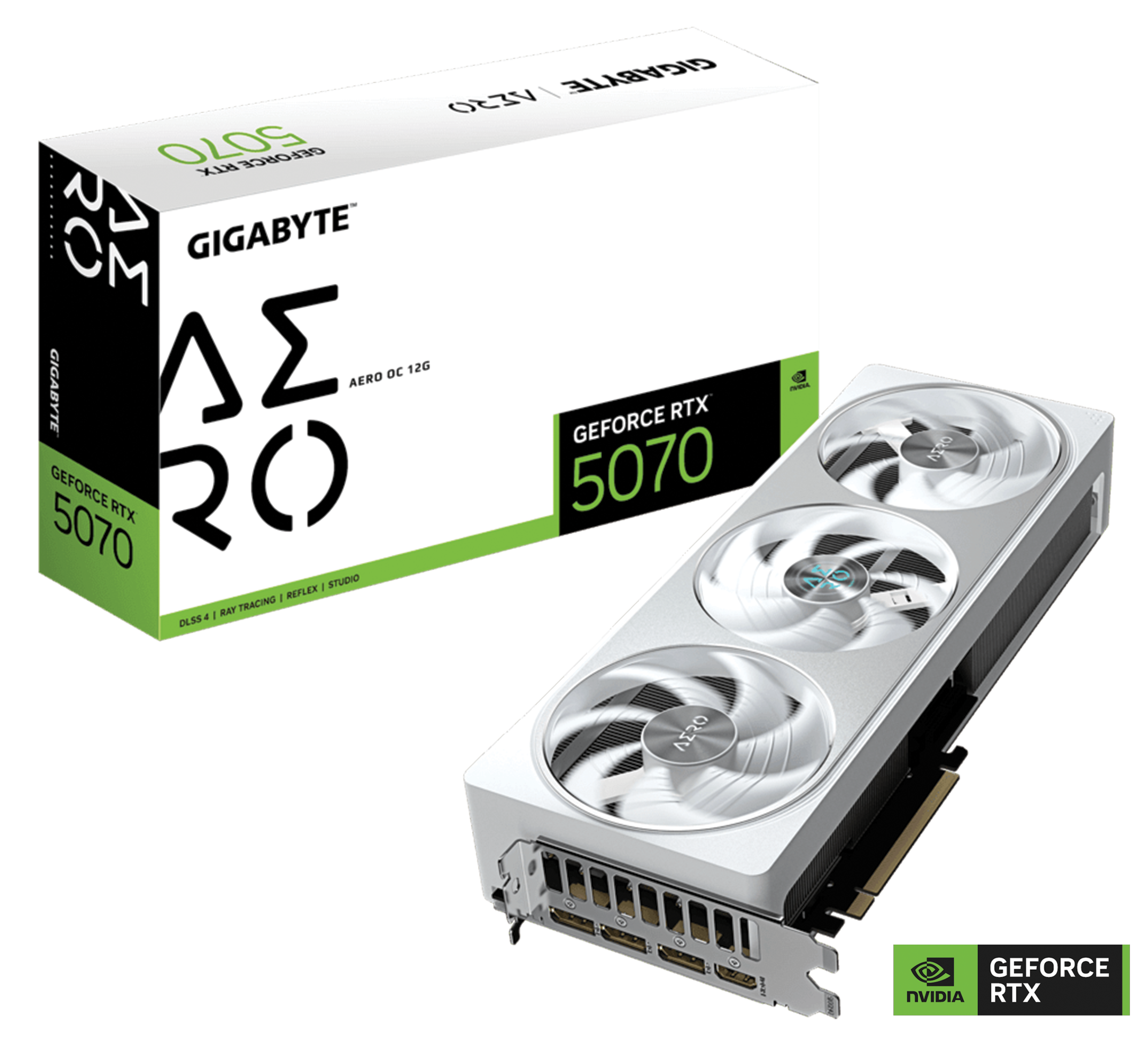Gigabyte GeForce RTX 5070 AERO OC 12G 12 GB GDDR7 White Graphics card, 192 bit 28 Gbps, PCI-E 5.0, 2625 MHz Core Clock, NVIDIA Blackwell Architecture DLSS 4 | GV-N5070AERO OC-12GD – Buy Online