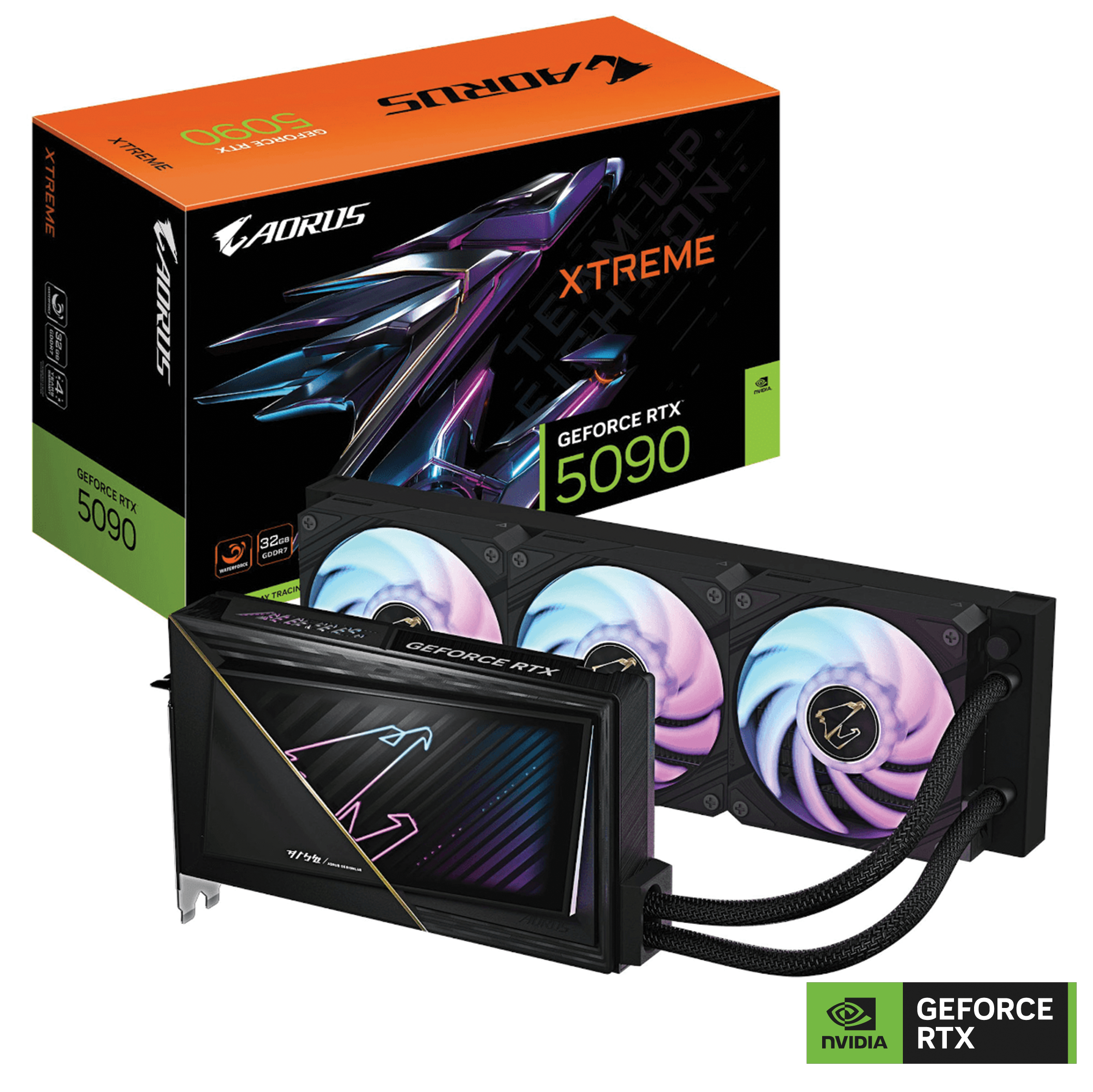 Gigabyte Gigabyte GeForce RTX 5090 Aorus Xtreme Waterforce 32GB GDDR7 PCI-Express Graphics Card, Boost Clock: 2655 MHz, Memory 32GB 28000MHz GDDR7, Cuda Cores: 21760, VR Ready, PhysX/CUDA Enabled, NVIDIA Blackwell 2.0, 4nm Process, Real-Time Ray Tracing, DLSS 4 | GV-N5090AORUSX W-32GD - product view 1 of 4