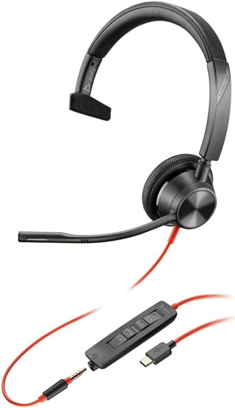 HP Poly Blackwire 3315 USB-C Monaural Wired Headset – Professional On-Ear Audio with 3.5mm Jack, Noise-Canceling Mic, and USB-C Connectivity | 76J14AA image