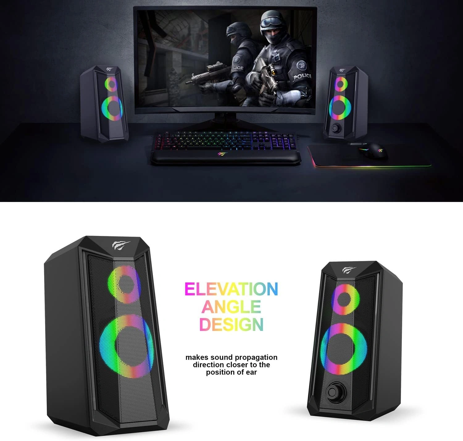 Havit SK202 RGB 2.0 Stereo Electronic Sports Gaming Wired Speakers, Black | HVSPK-SK202-BK thumbnail 2