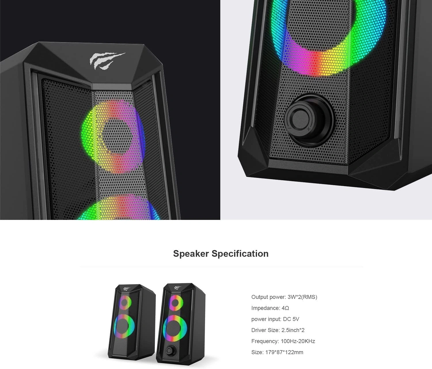 Havit SK202 RGB 2.0 Stereo Electronic Sports Gaming Wired Speakers, Black | HVSPK-SK202-BK thumbnail 4