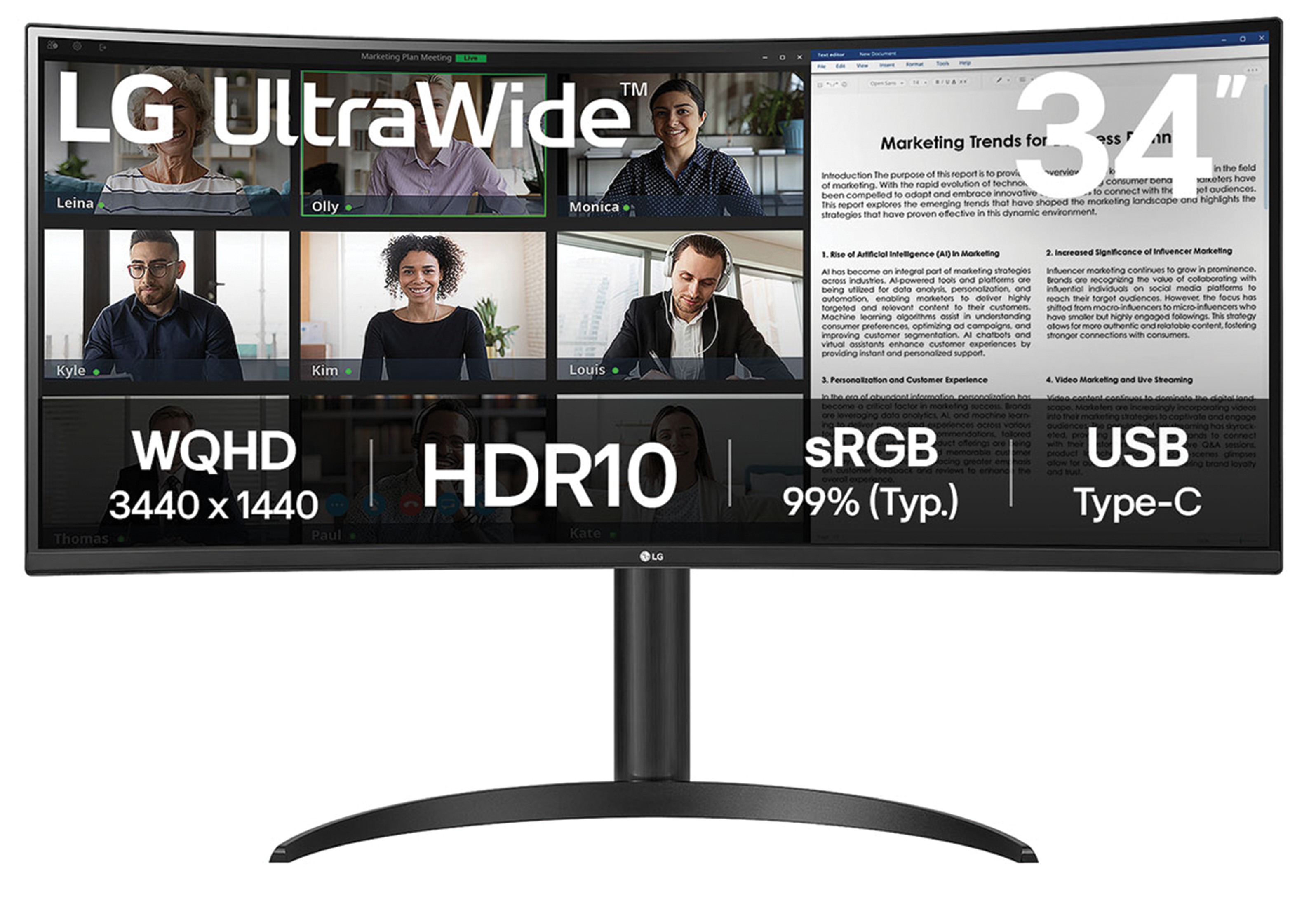 LG 34WR55QK-B 34" Curved UltraWide WQHD Monitor, 100Hz, 3440 x 1440, HDR10, USB-C 65W PD | 34WR55QK-B – Buy Online