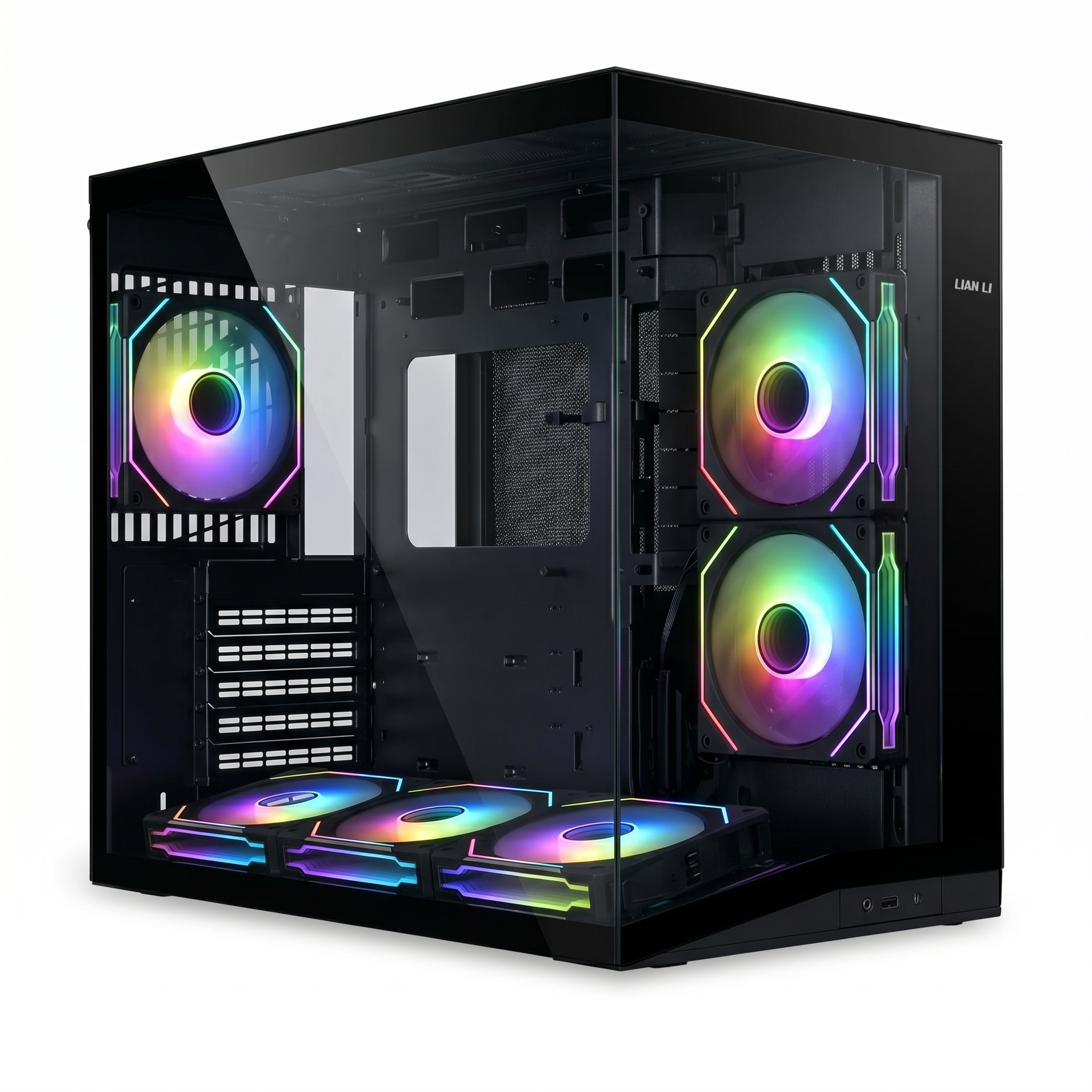 Lian Li O11 Dynamic Mini V2 Flow Black Edition Bundle, 6 x Uni Fan SL-Infinity 120mm Fans, 45L Compact Mid-Tower, Panoramic Glass image