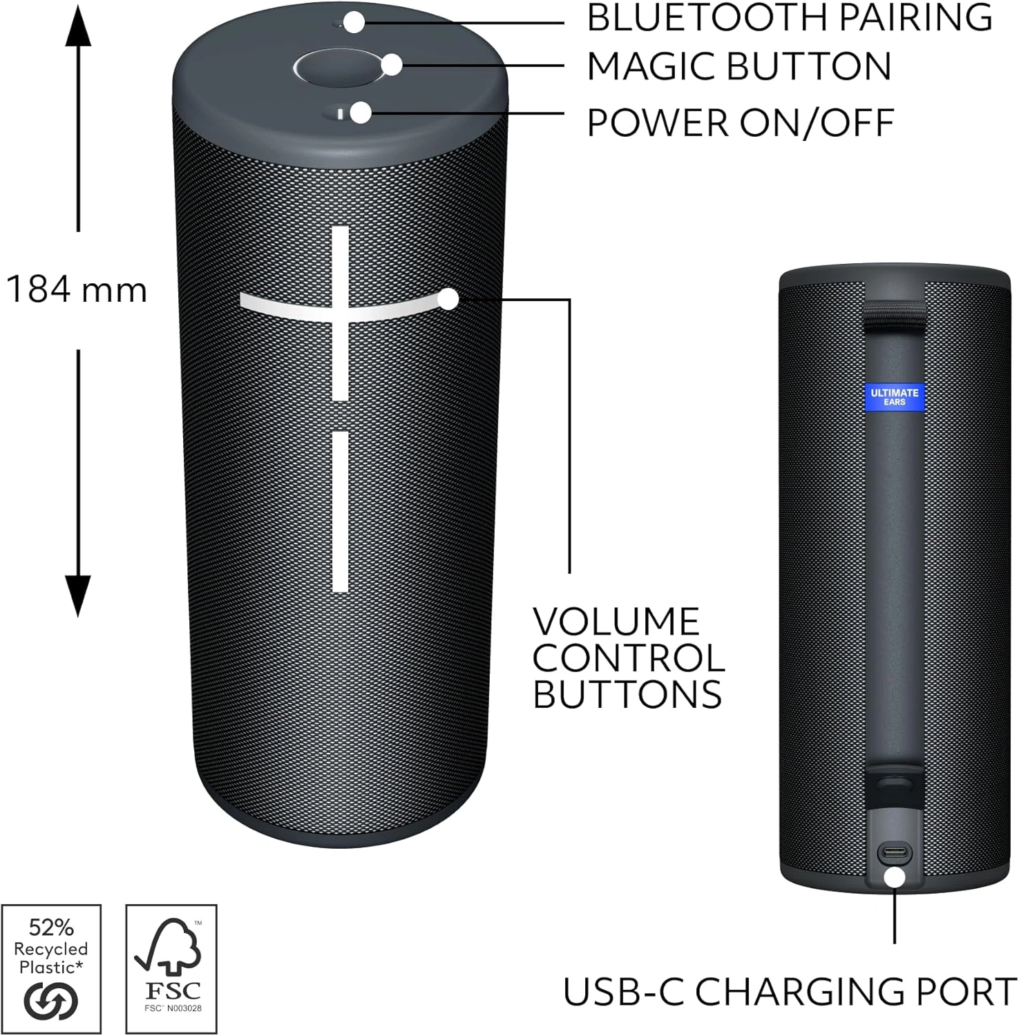 Logitech Ultimate Ears BOOM 4 Portable Bluetooth Speaker, 360° Immersive Sound, Waterproof & Drop-Proof, 15-Hour Battery, Black | 984-001969 thumbnail 4