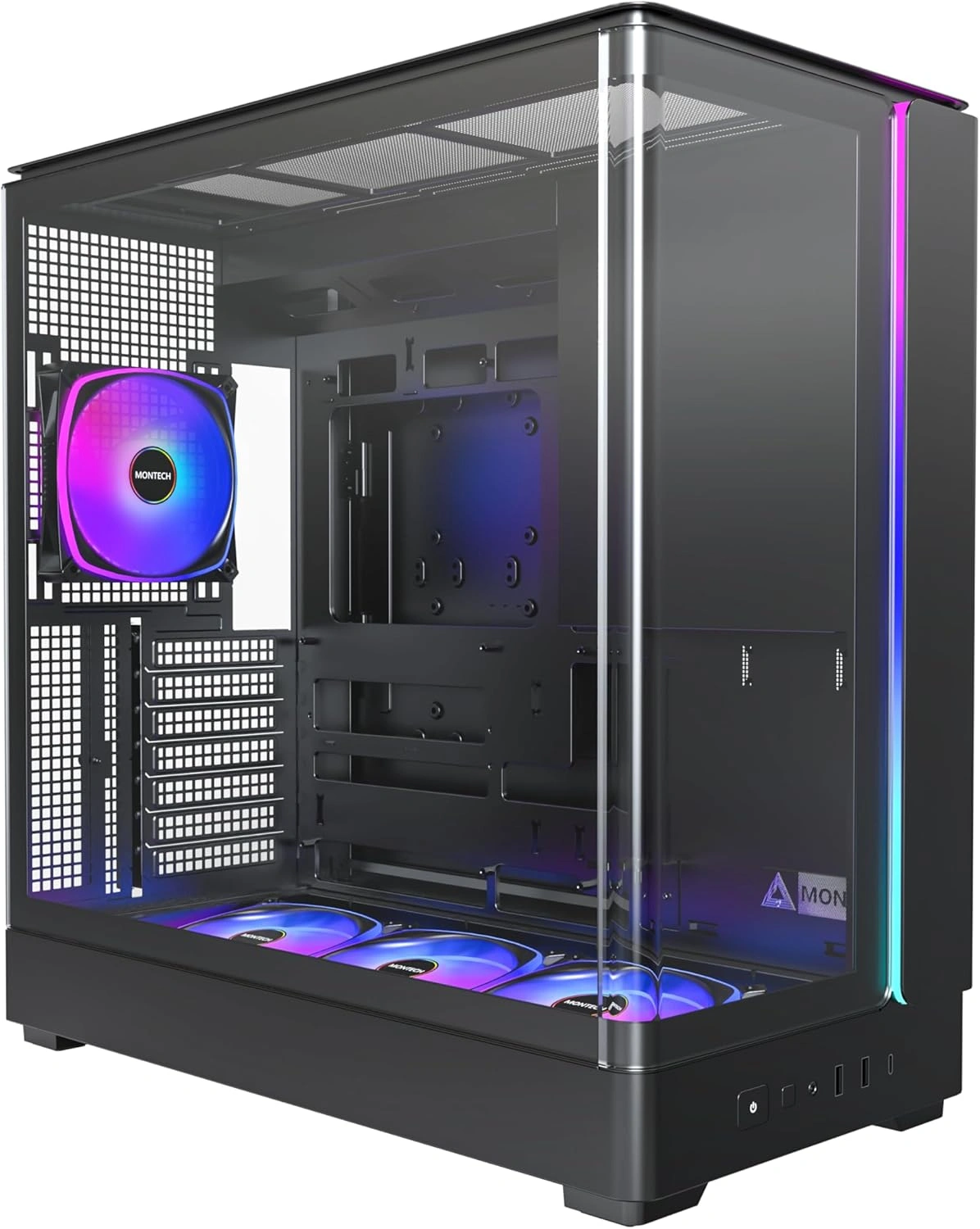 MONTECH KING 45 PRO Black Mid-Tower Gaming Case, 4x Pre-Installed ARGB Fans, Dual-Chamber Panoramic Design | KING 45 BLACK PRO – Buy Online