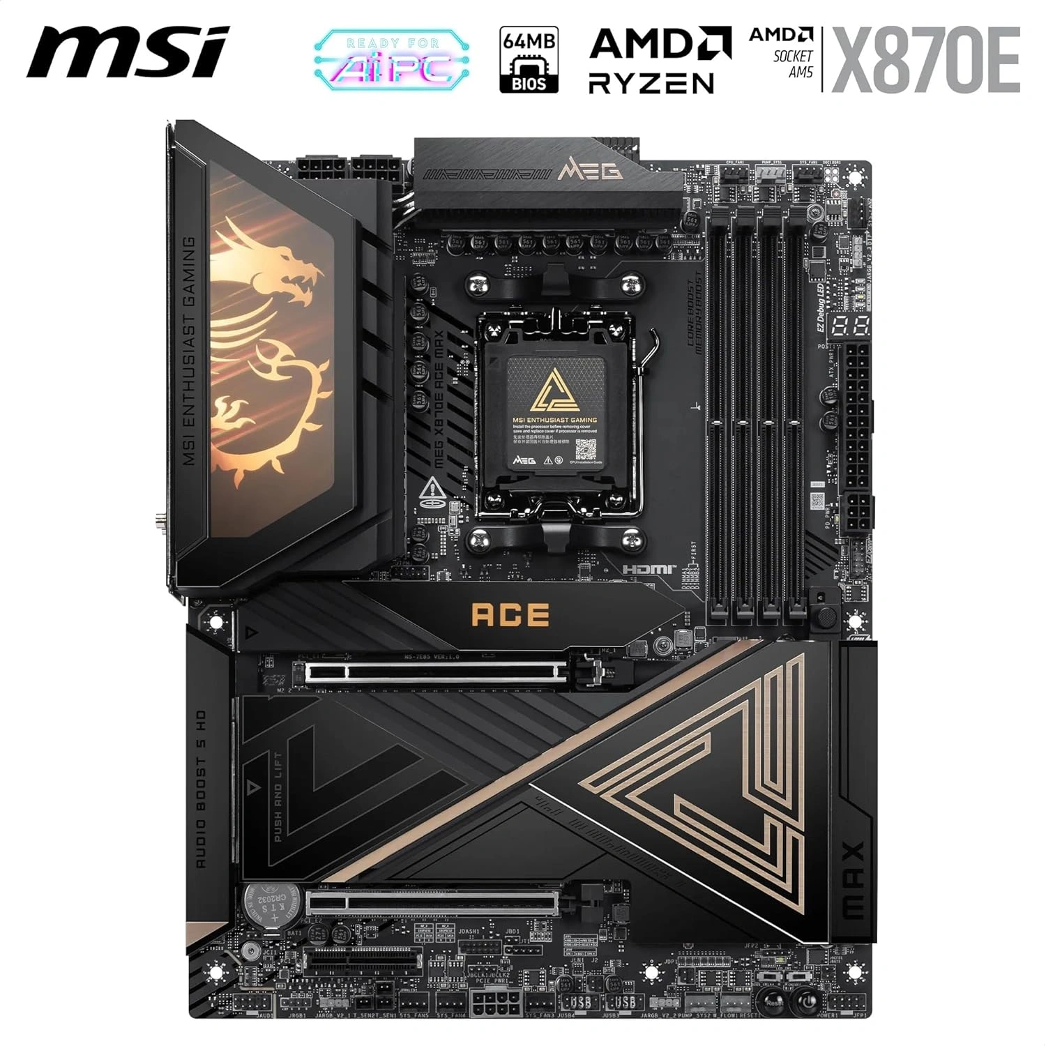 MSI MEG X870E ACE MAX WIFI 7 Motherboard, AMD Socket AM5, PCIe 5.0, DDR5 | 911-7E85-001 thumbnail 2