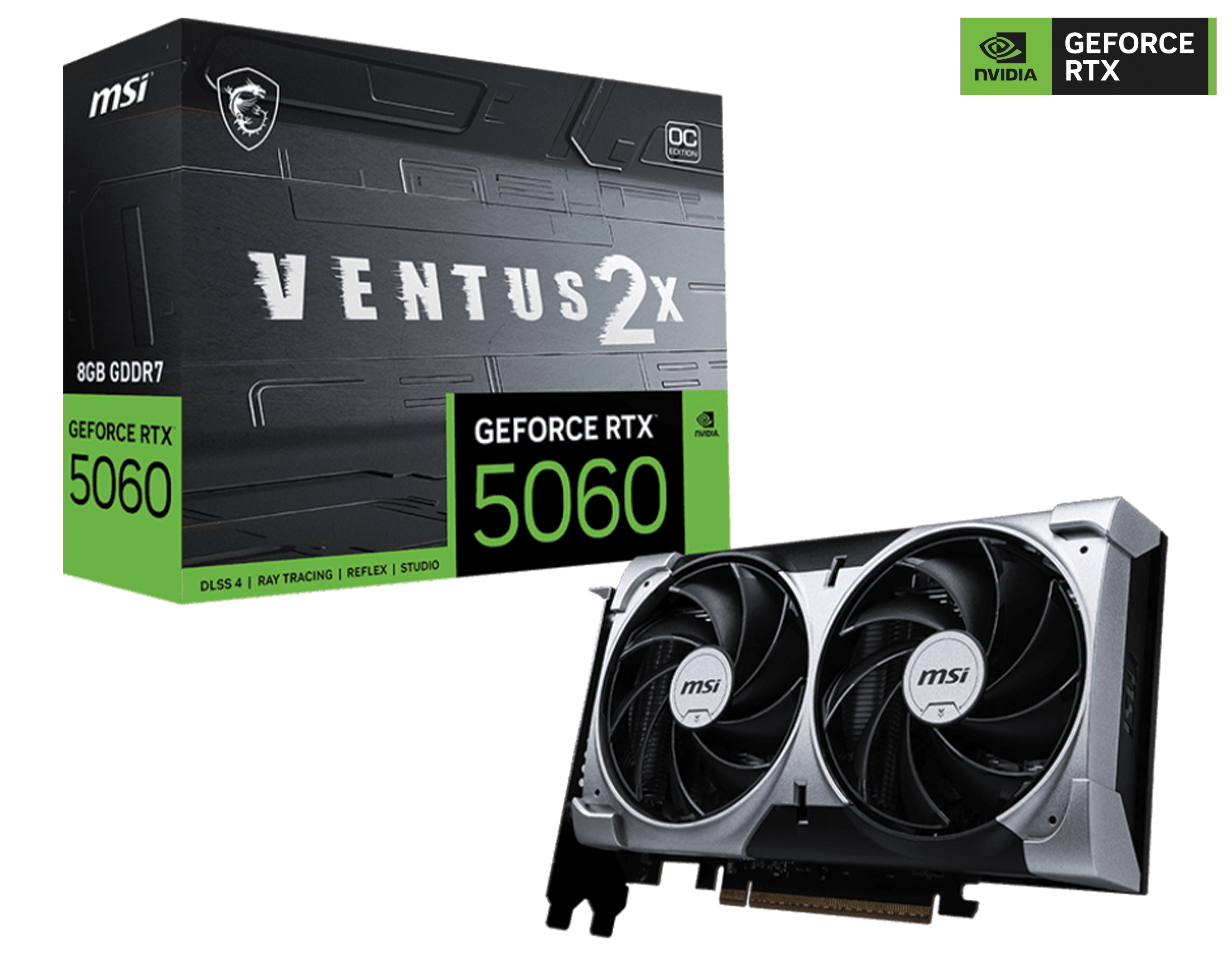 MSI NVIDIA GeForce RTX 5060 8G VENTUS 2X OC Graphic card, 8GB GDDR7, 128-bit 28 Gbps, 3840 CUDA CORES Units, 2535 MHz Extreme Clocks, NVIDIA Blackwell Architecture | 912-V537-017 – Buy Online