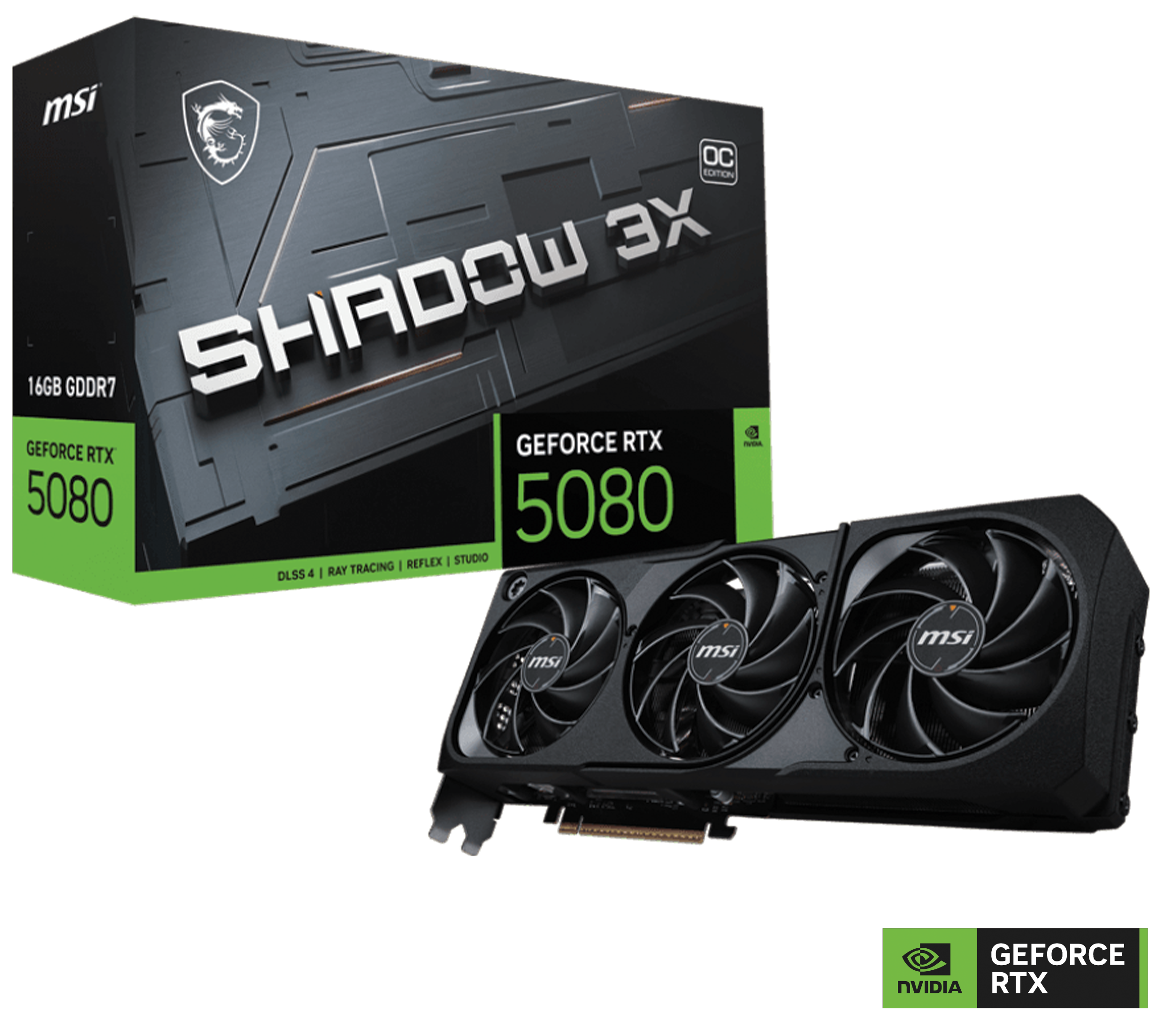 MSI NVIDIA GeForce RTX 5080 16G SHADOW 3X OC Graphics Card, 16GB GDDR7, 256-bit 30 Gbps, 10752 CUDA Core Units, Blackwell Architecture DLSS 4 | 912-V531-031 – Buy Online