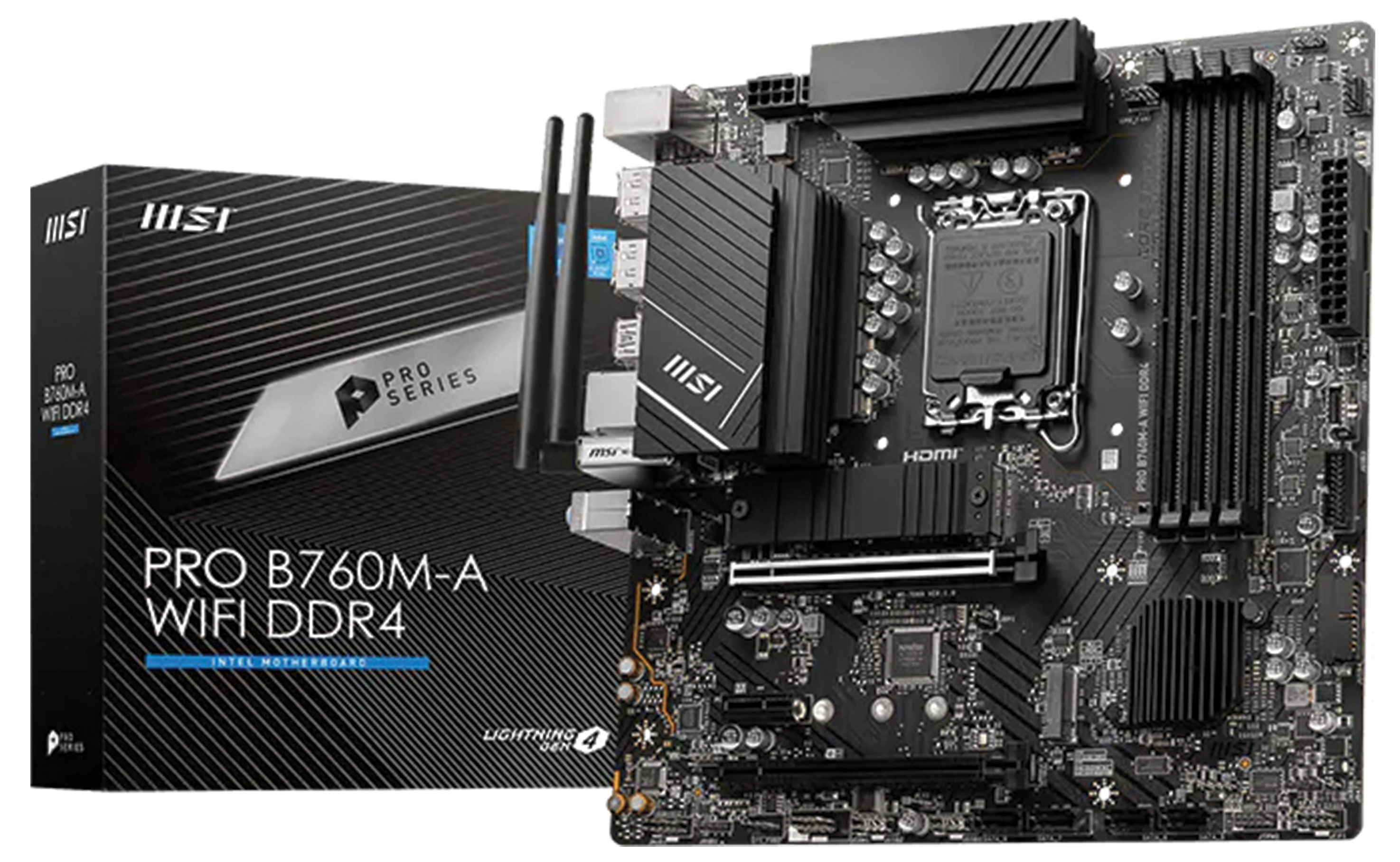 MSI PRO B760M-A WIFI DDR4 Motherboard, Intel LGA 1700, 12th/13th/14th Gen Support, Lightning Gen 4, Wi-Fi 6E | 911-7D99-003 image