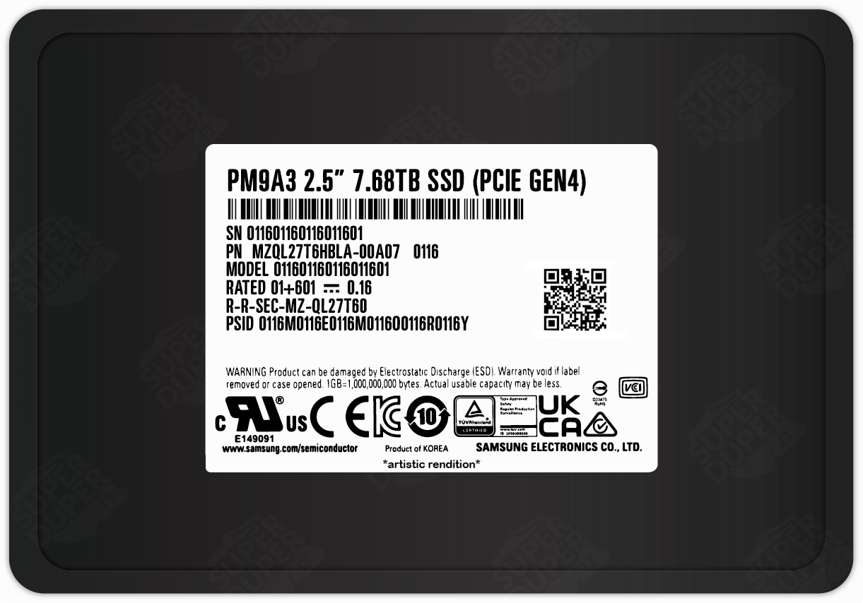 Samsung PM9A3 7.68TB NVMe Data Center SSD, PCIe Gen4 x4, 2.5" 7mm, 6,800 MB/s Read, OEM Tray Version | MZQL27T6HBLA-00A07 (OEM VERSION WITHOUT BOX) – Buy Online