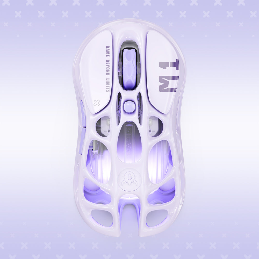 GravaStar Mercury M1 Pro Wireless Gaming Mouse, Magnesium Alloy Skeletal Frame, 26K DPI PAW3395, 4K Hz Support, Tri-mode, Lavender Purple | M1 Pro thumbnail 2