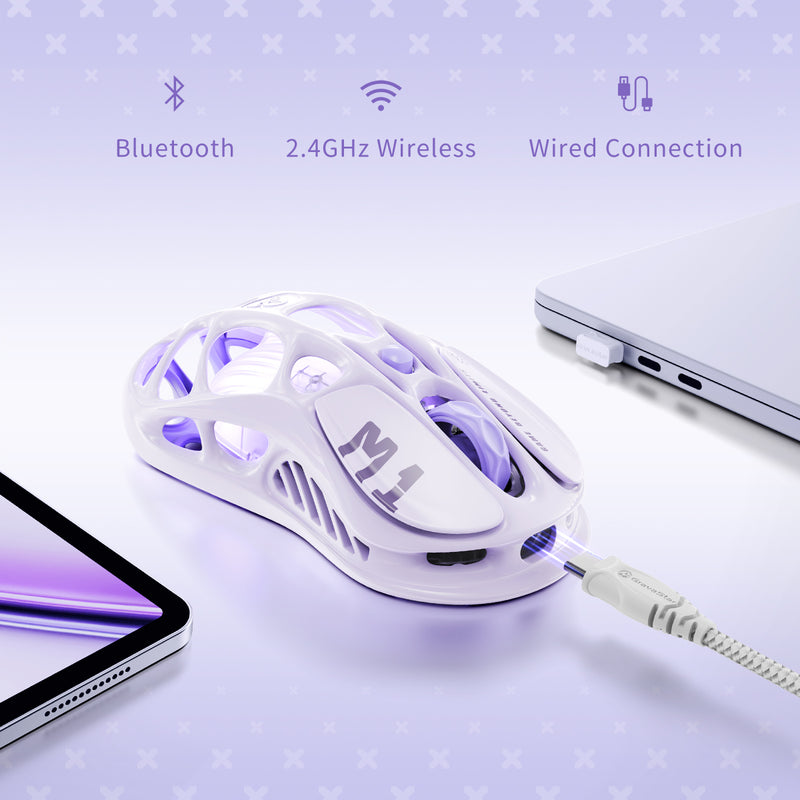 GravaStar Mercury M1 Pro Wireless Gaming Mouse, Magnesium Alloy Skeletal Frame, 26K DPI PAW3395, 4K Hz Support, Tri-mode, Lavender Purple | M1 Pro thumbnail 4