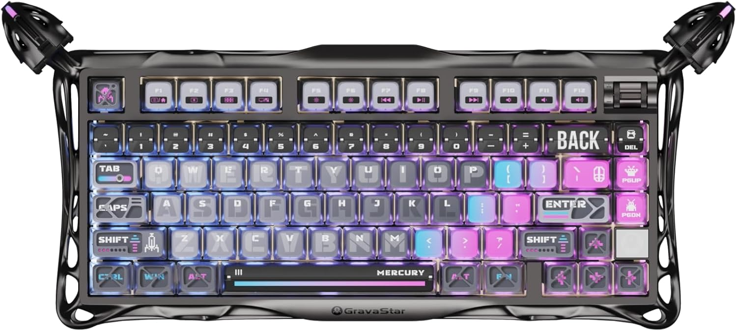 GravaStar Mercury K1 Pro Special Edition, Cyberpunk, 75% Mechanical Keyboard, Tri-Mode Wireless, Aluminum Frame, Pudding Keycaps  | GS K1 PRO_CBLK – Buy Online