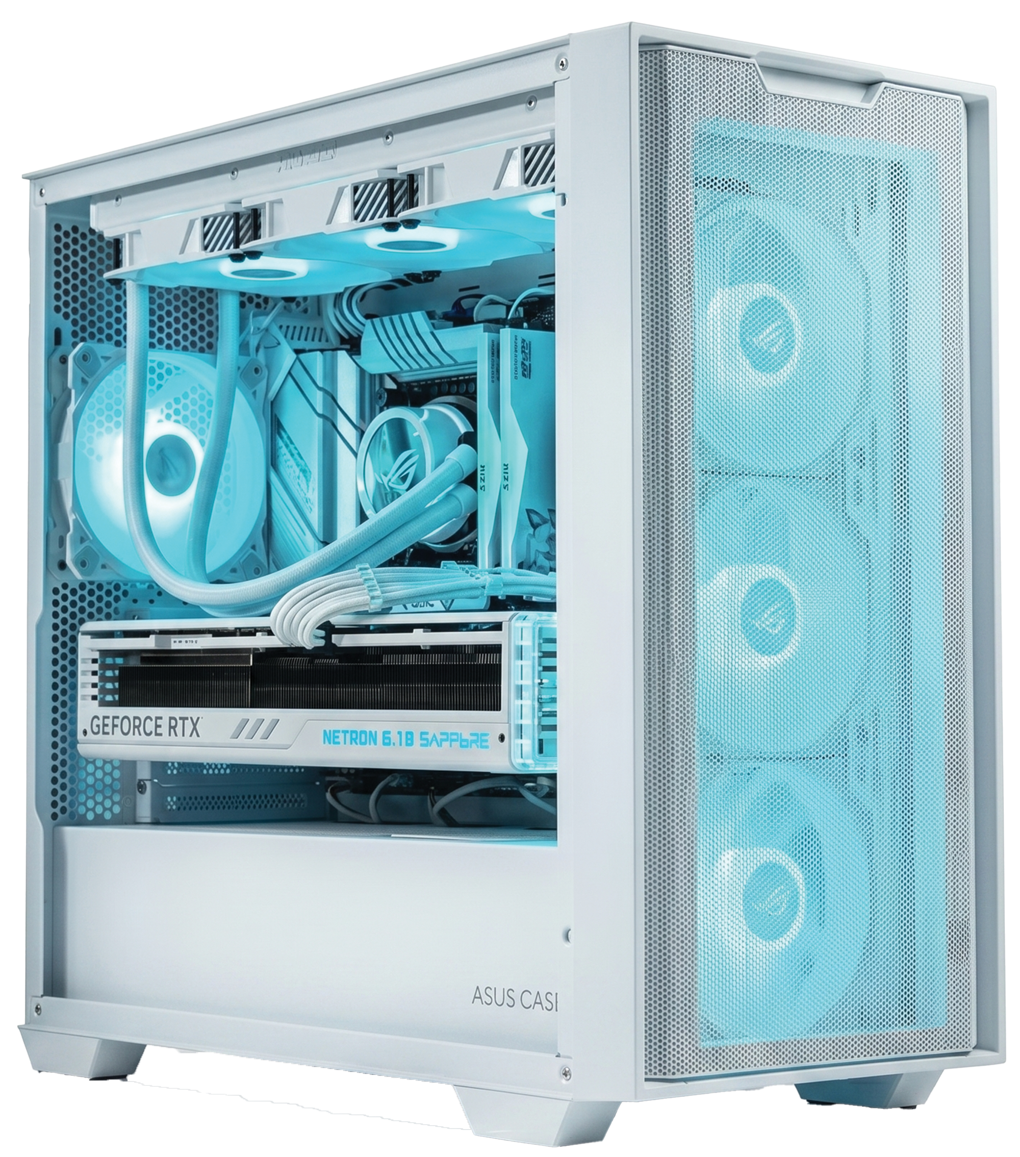 ASUS Powered Gaming PC, AMD Ryzen 7 7700X, Dual RTX 5060 Ti OC Edition 16GB, 32GB (2x16GB) DDR5 6000 MHz, NV3 1TB NVMe, 750W, LCD Liquid CPU Cooler image