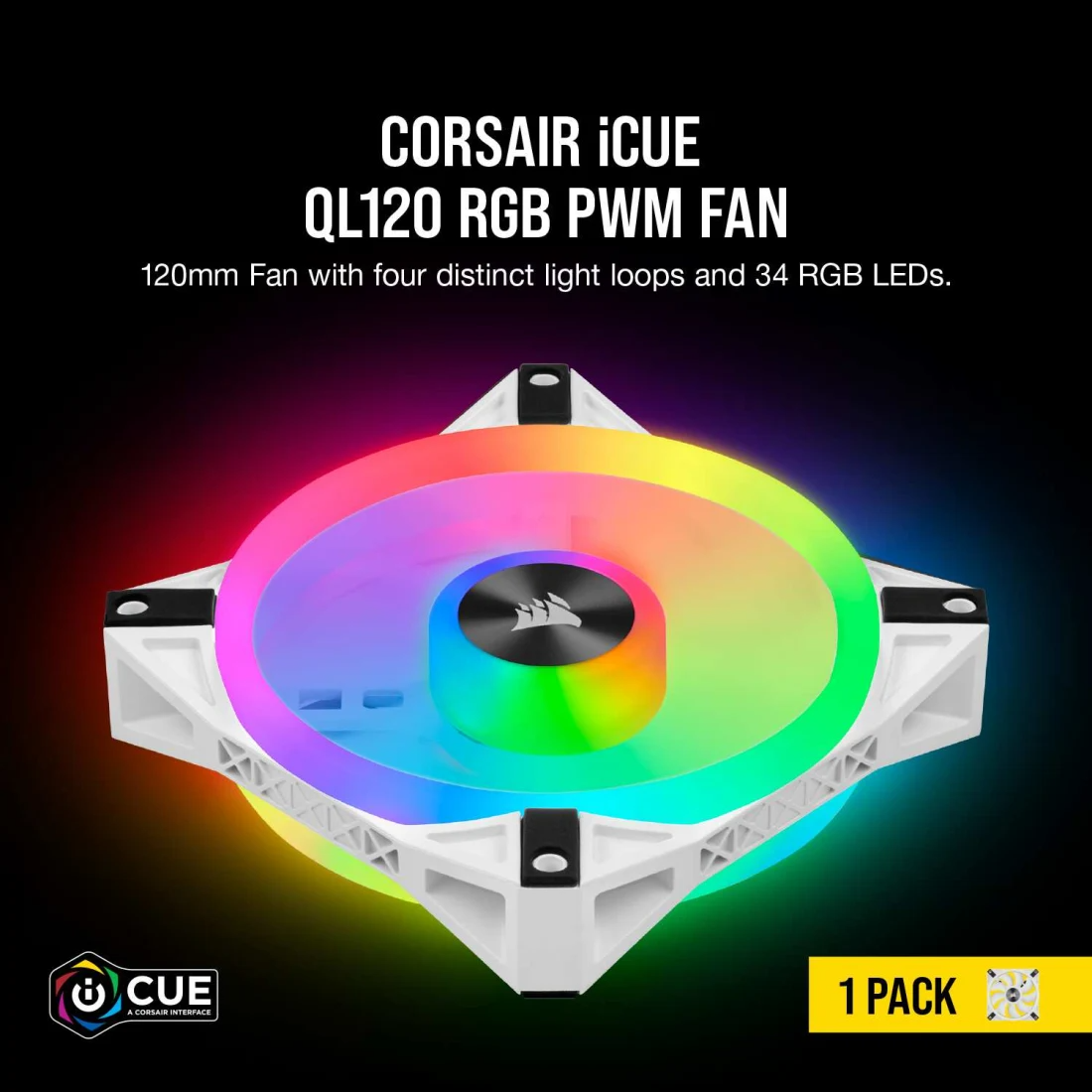 Corsair iCUE QL120 RGB 120mm PWM Single Fan, 102 Individual RGB LEDs, 1500 RPM, White | CO-9050103-WW thumbnail 2