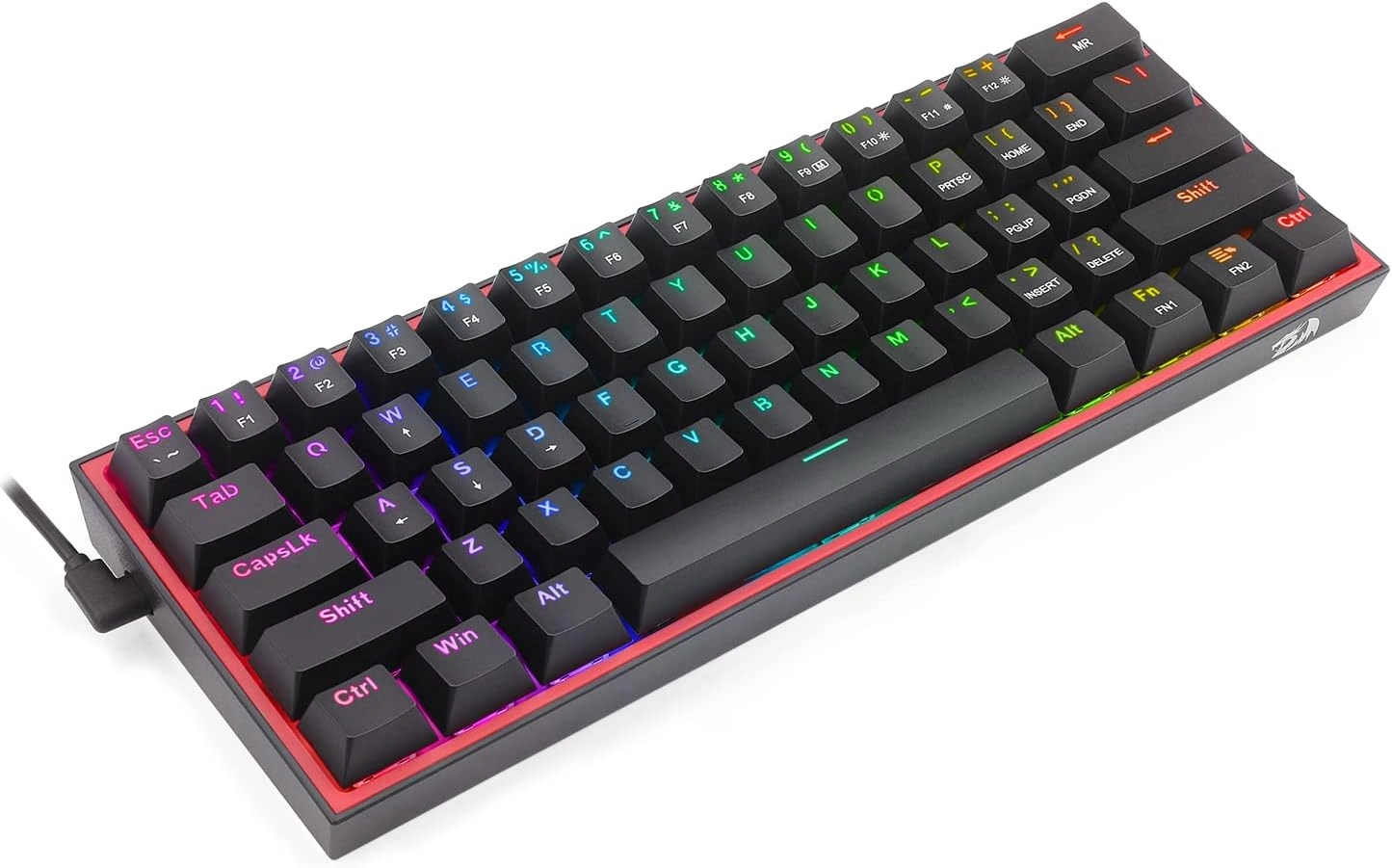 Redragon Fizz 60% Wired Mechanical Gaming Keyboard, Dust-Proof Red Switches, K617-RGB Black | K617-RGB thumbnail 4