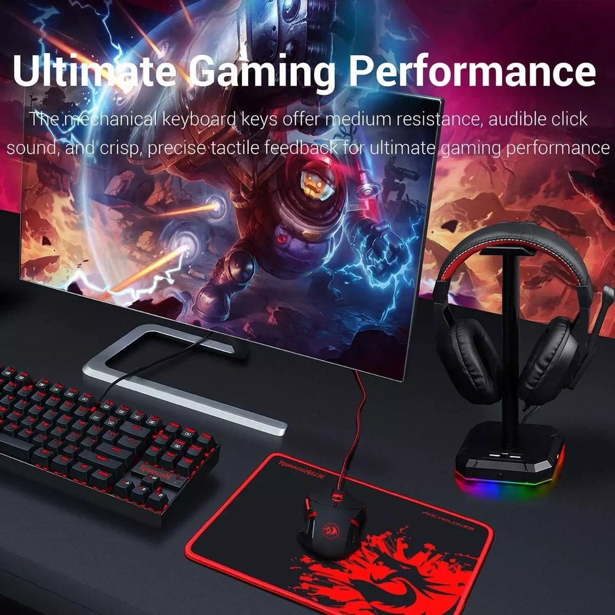 Redragon Gaming Essentials 4-in-1 Combo, Mechanical Keyboard, Mouse, Headset, and Mousepad Set, Black | K552-BB-2 thumbnail 5