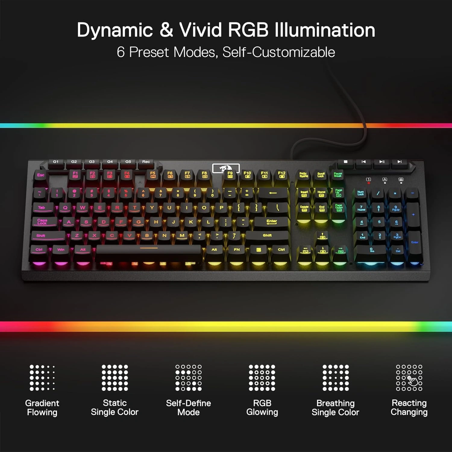 Redragon K513-RGB ADITYA Wired Gaming Keyboard with Dedicated Macro Keys | K513-RGB thumbnail 5