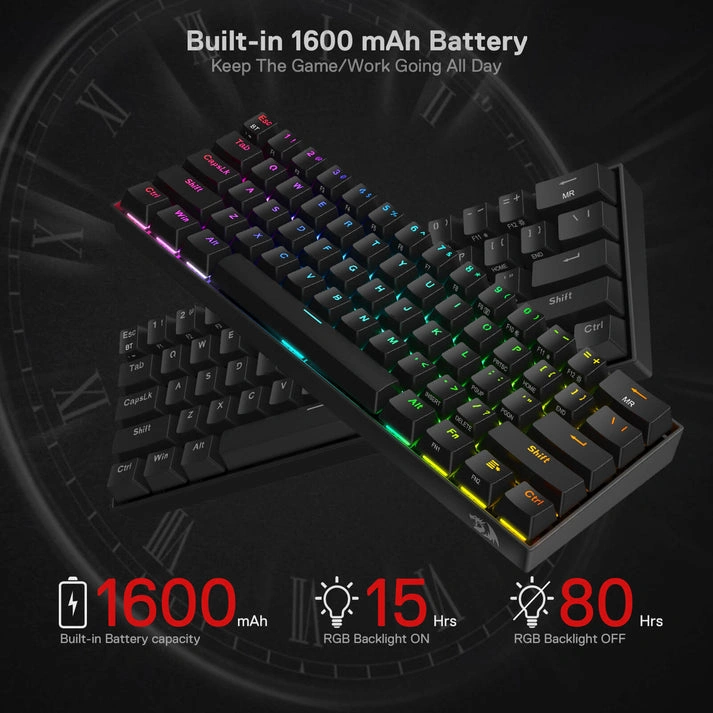 Redragon K530RGB PRO Draconic Pro 60% Wireless Mechanical Gaming Keyboard, Brown Switches, Black | K530RGB PRO thumbnail 3
