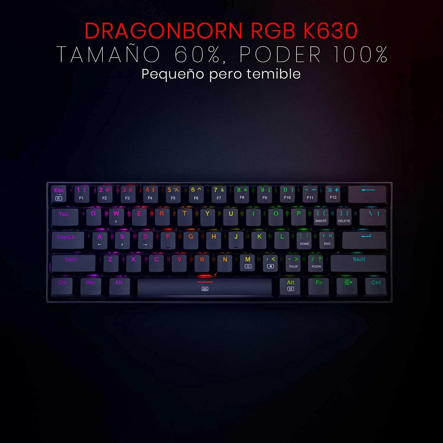Redragon K630RGB Dragonborn 60% Wired Mechanical Gaming Keyboard, Brown Switches, Black | K630RGB thumbnail 2