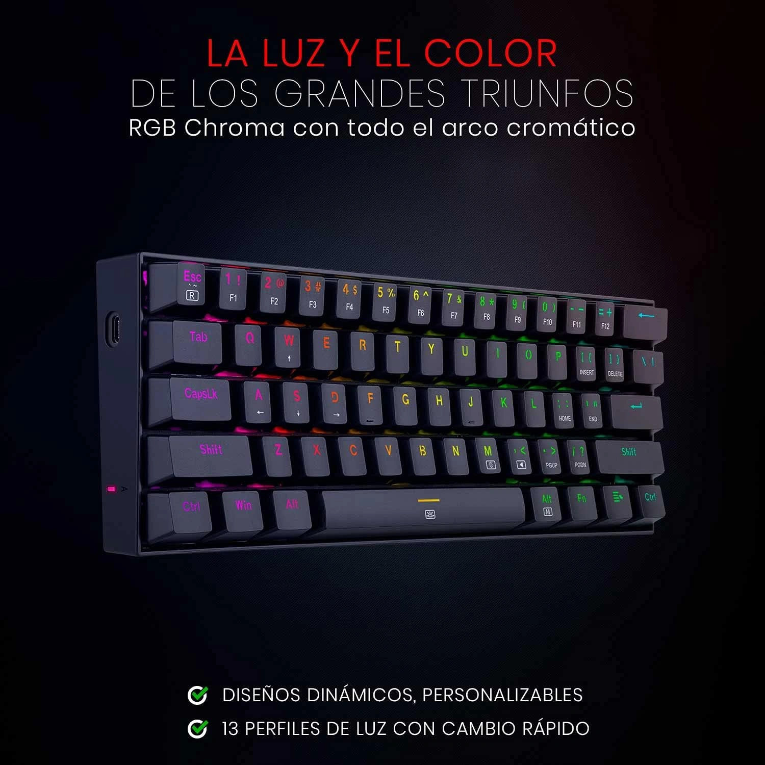 Redragon K630RGB Dragonborn 60% Wired Mechanical Gaming Keyboard, Brown Switches, Black | K630RGB thumbnail 3