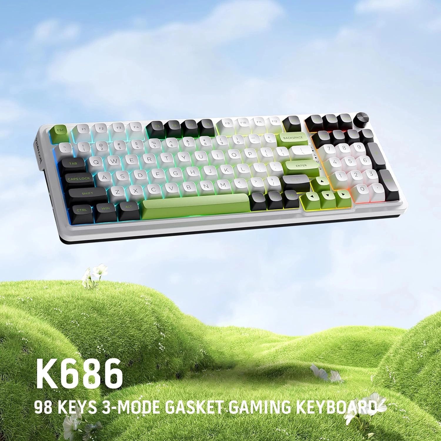 Redragon K686WBG EISA MAX Wireless Mechanical Gaming Keyboard, Linear Mint Mambo Switch, 98-Key, Tri-Mode, Hot-Swappable RGB | K686WBG thumbnail 7