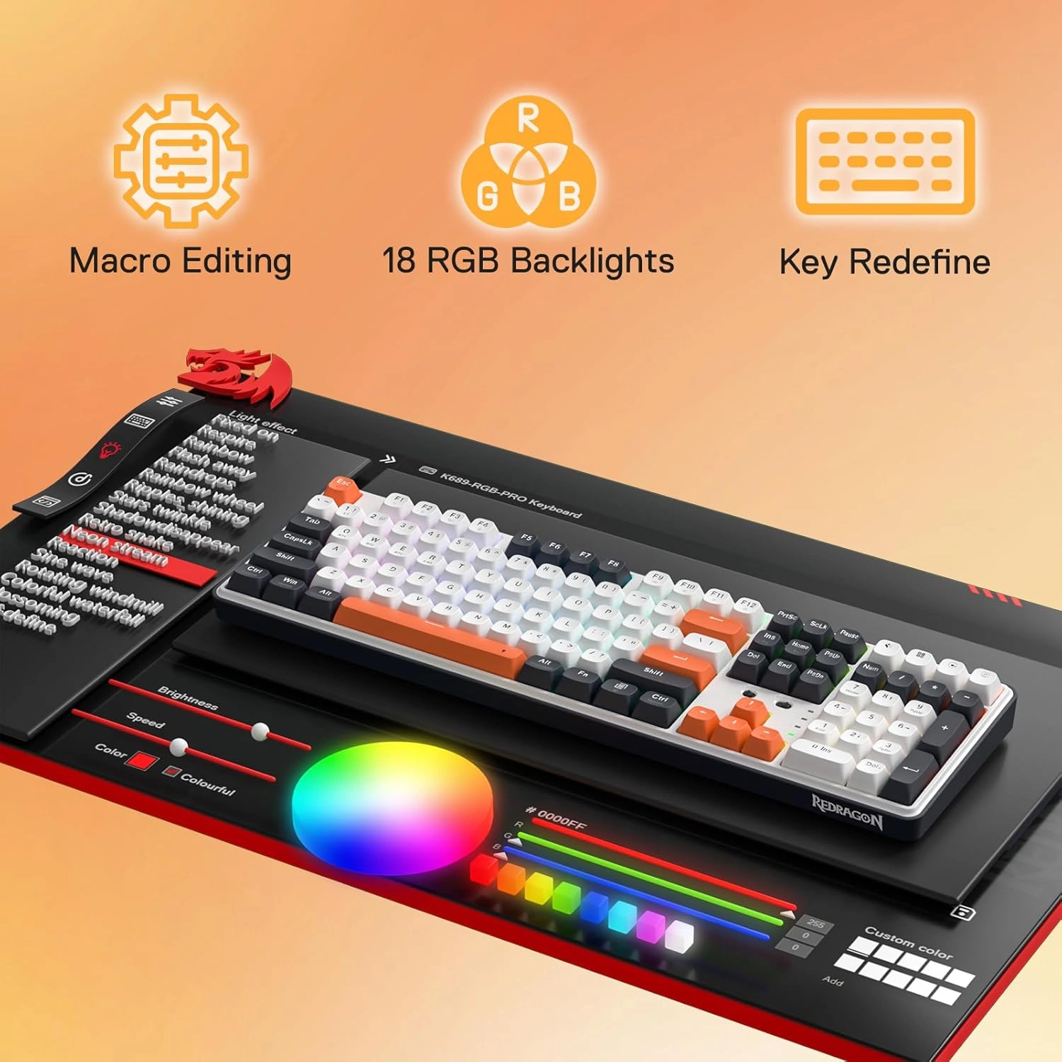 Redragon K689WBO-RGB-PRO Wyvern Pro Wireless Mechanical Gaming Keyboard, Tri-Mode, Mint Mambo Switches | K689WBO-RGB-PRO thumbnail 5