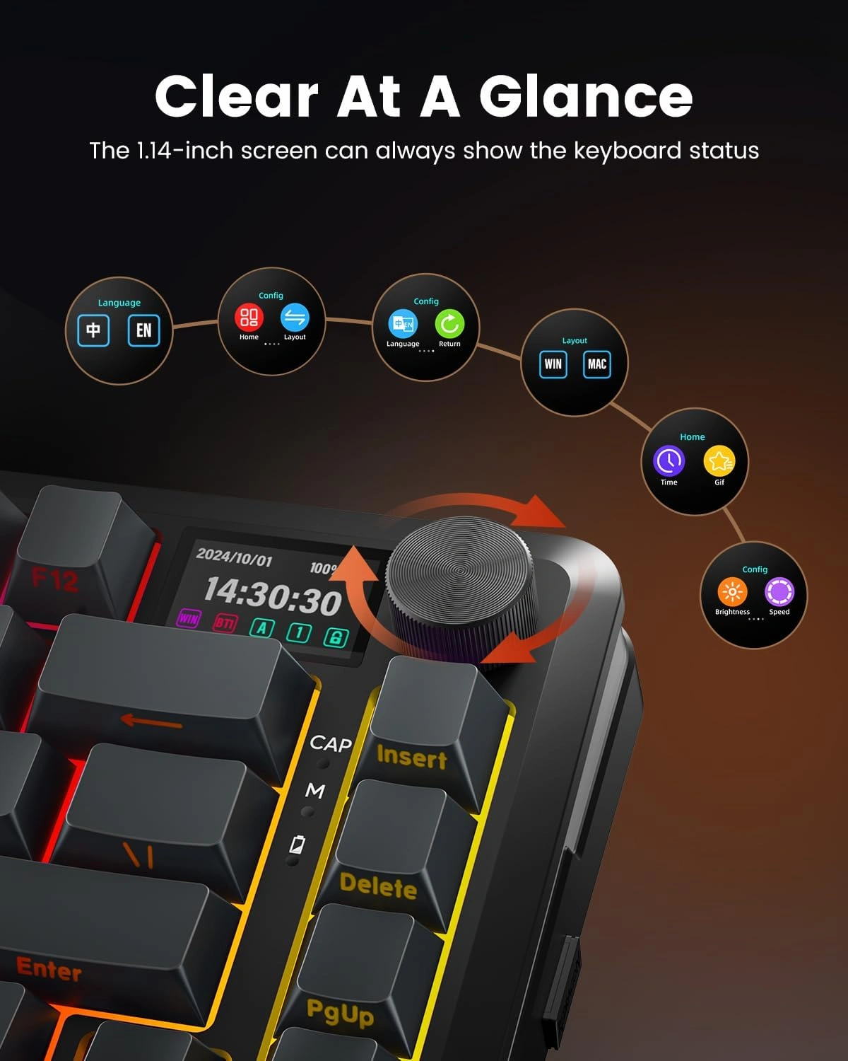 Redragon K708GG-RGB-PRO Flekact Pro Wireless Gasket Mounted Mechanical Keyboard, Tri-Mode, LCD Screen | K708GG-RGB-PRO thumbnail 2