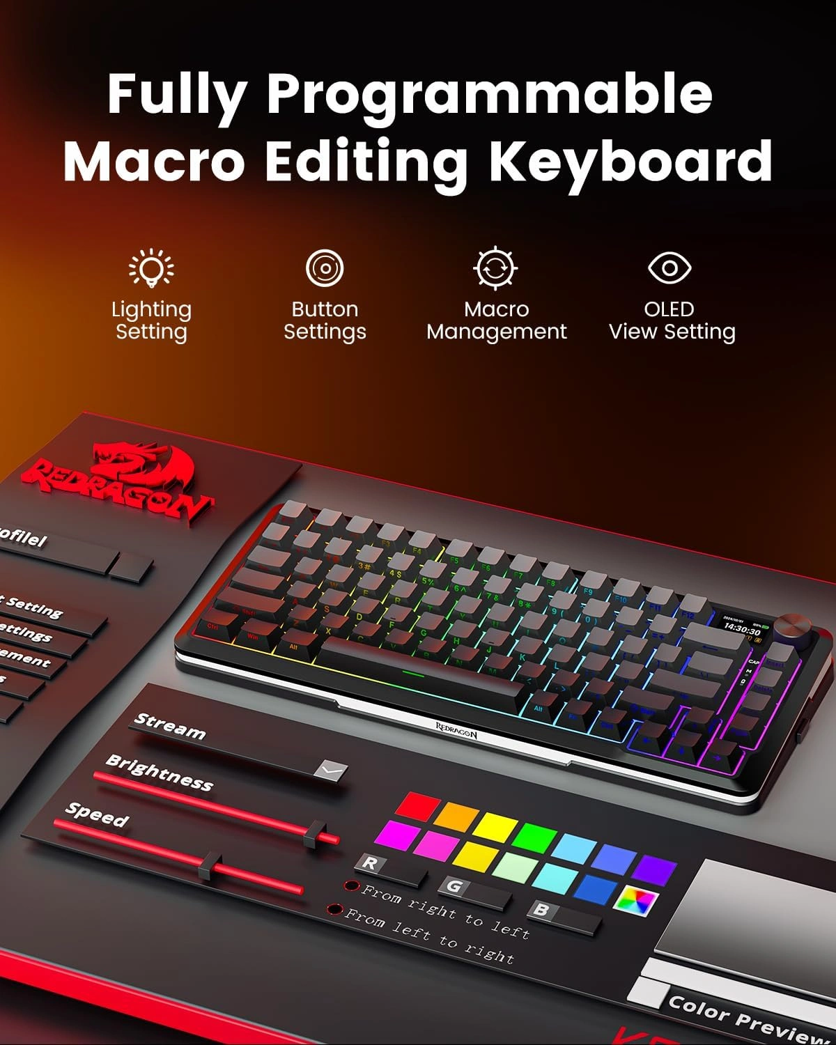 Redragon K708GG-RGB-PRO Flekact Pro Wireless Gasket Mounted Mechanical Keyboard, Tri-Mode, LCD Screen | K708GG-RGB-PRO thumbnail 6