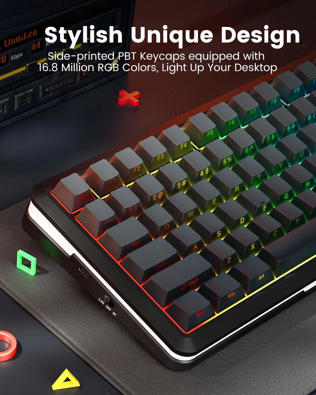Redragon K708GG-RGB-PRO Flekact Pro Wireless Gasket Mounted Mechanical Keyboard, Tri-Mode, LCD Screen | K708GG-RGB-PRO thumbnail 4