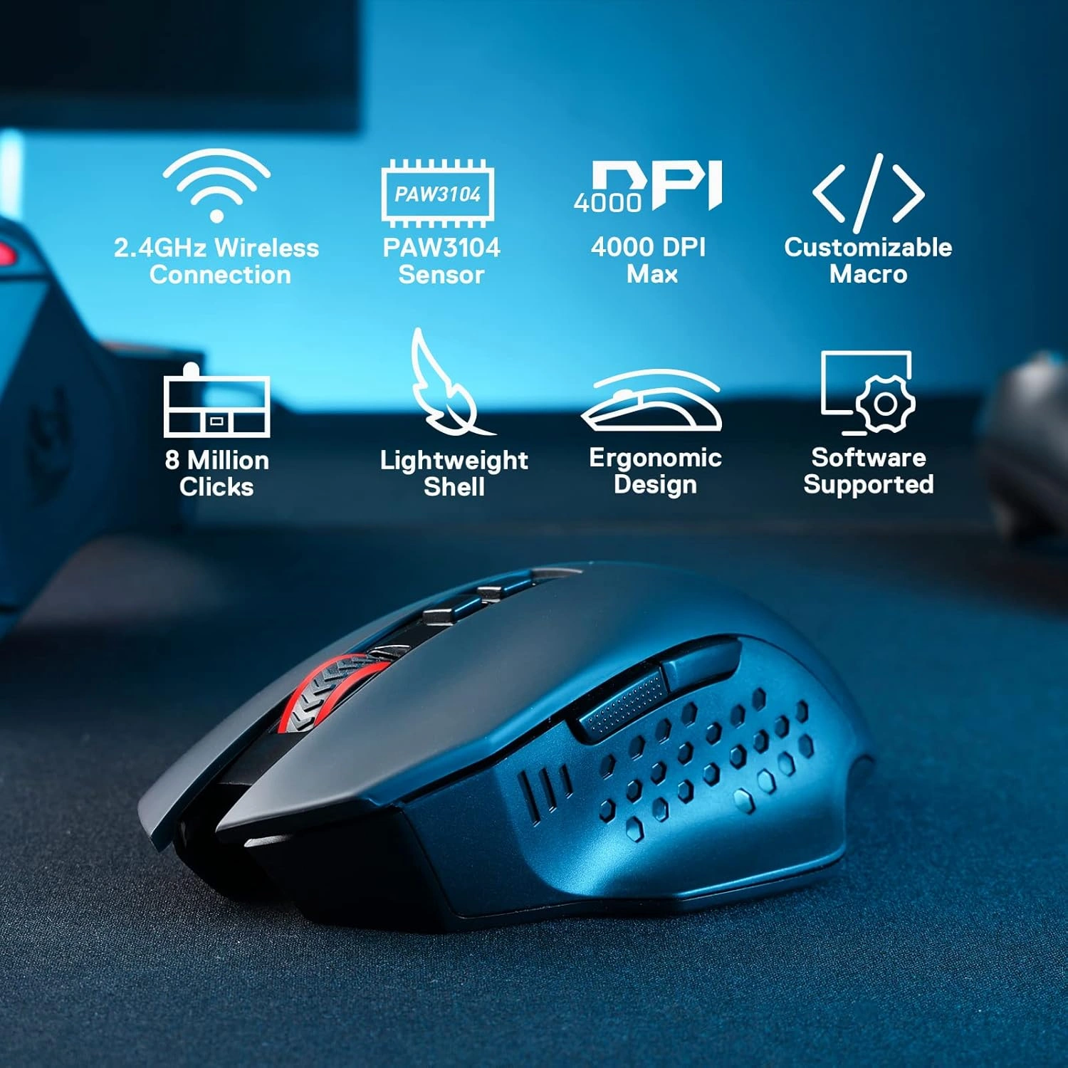 Redragon M656 GAINER Wireless Gaming Mouse, 4000 DPI, 7 Programmable Buttons | M656 thumbnail 2