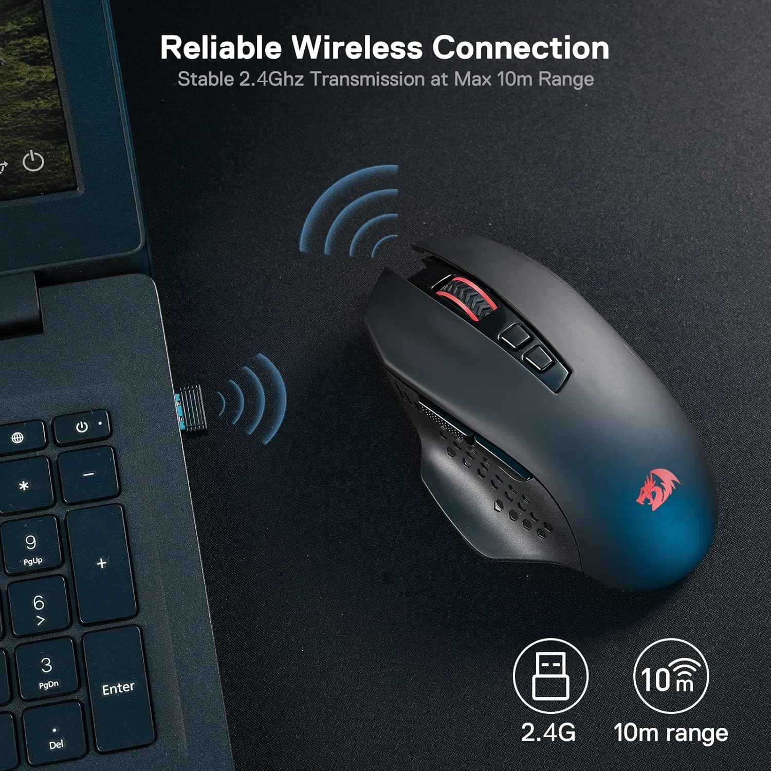 Redragon M656 GAINER Wireless Gaming Mouse, 4000 DPI, 7 Programmable Buttons | M656 thumbnail 3