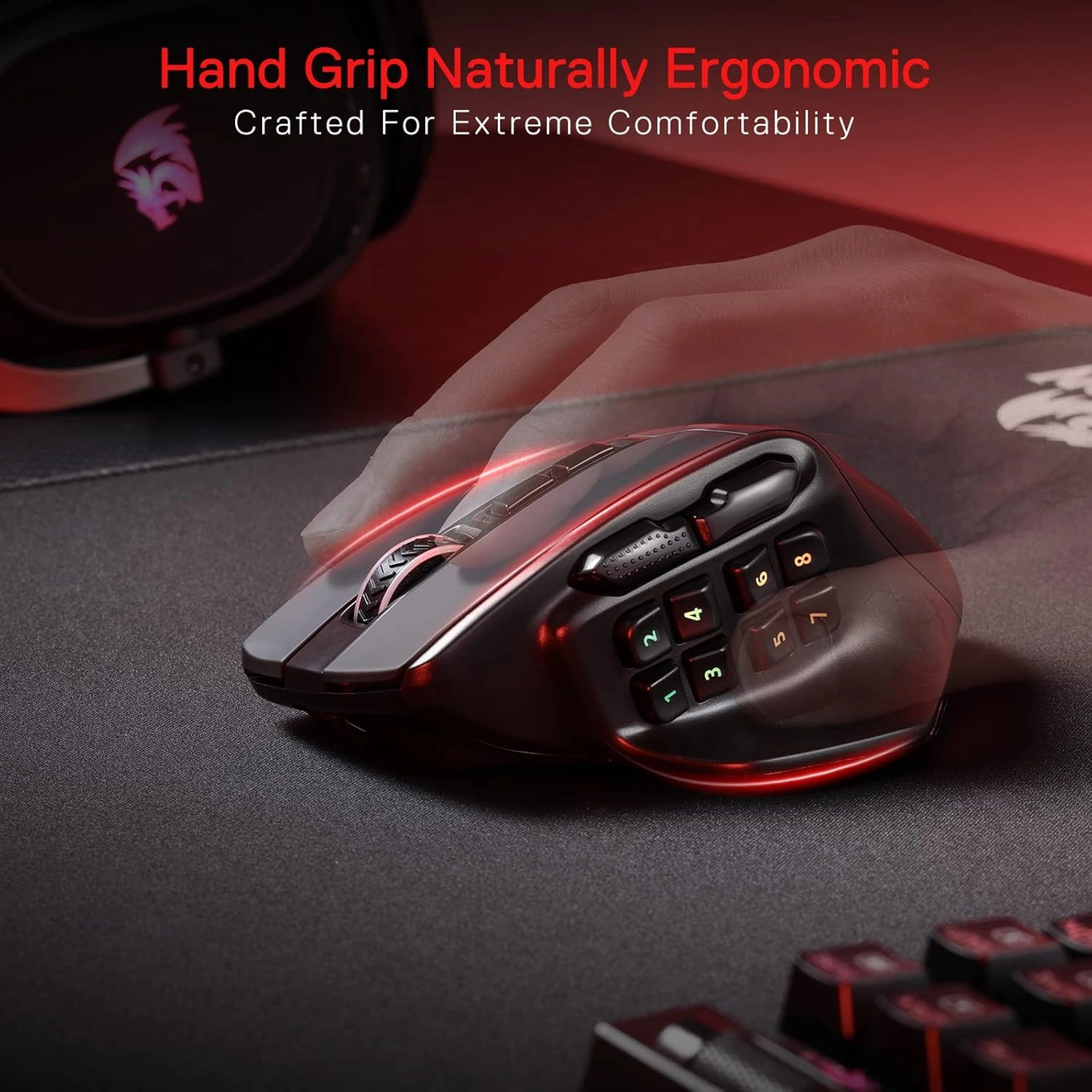 Redragon M811 AATROX PRO Wireless MMO Gaming Mouse, 26,000 DPI, 15 Programmable Buttons, RGB | M811 AATROX PRO thumbnail 4