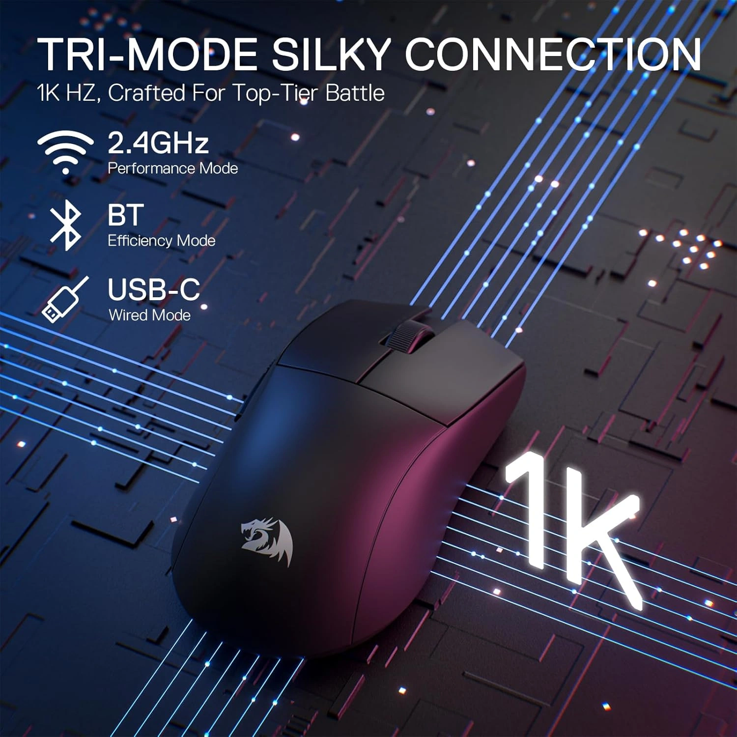 Redragon M916-PRO-1K KING PRO Wireless Gaming Mouse, Tri-Mode, 26,000 DPI, PAW3395 Sensor | M916-PRO-1K thumbnail 2
