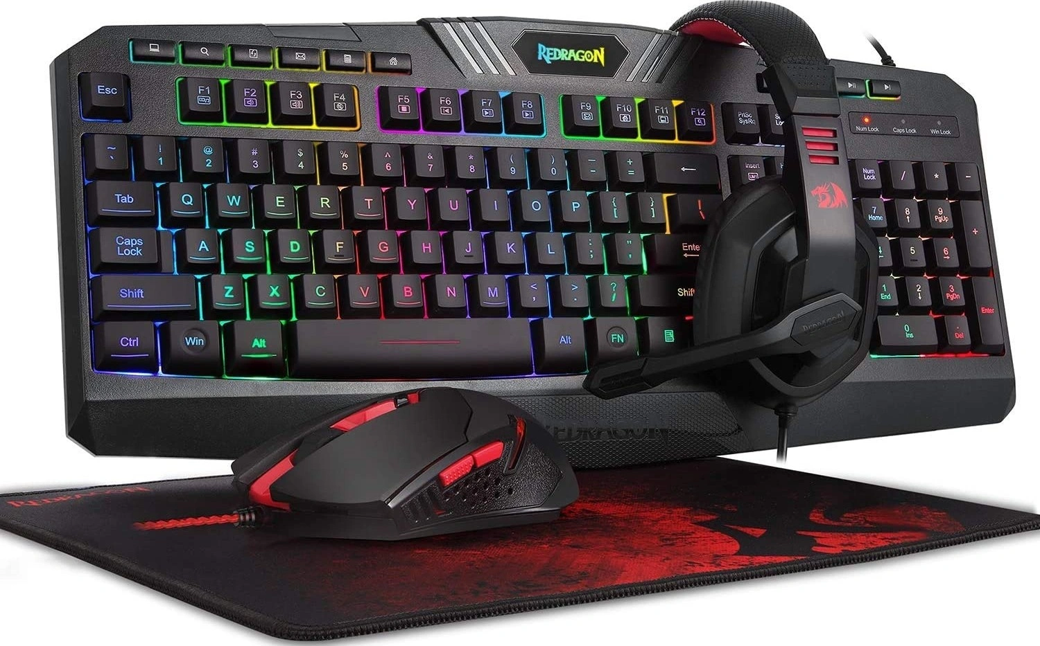 Redragon S101-BA-2 Gaming Essentials 4-in-1 Wired  Combo, RGB Keyboard, Mouse, Headset, and Mousepad Set, Black | S101-BA-2 – Buy Online
